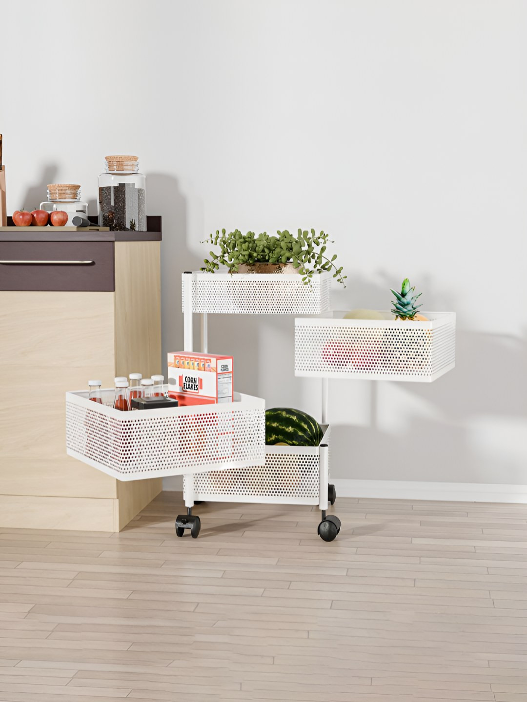 RUBOXA White 3+1 Layer Anti-Rust Square Shape Multi-Purpose Kitchen Organizer