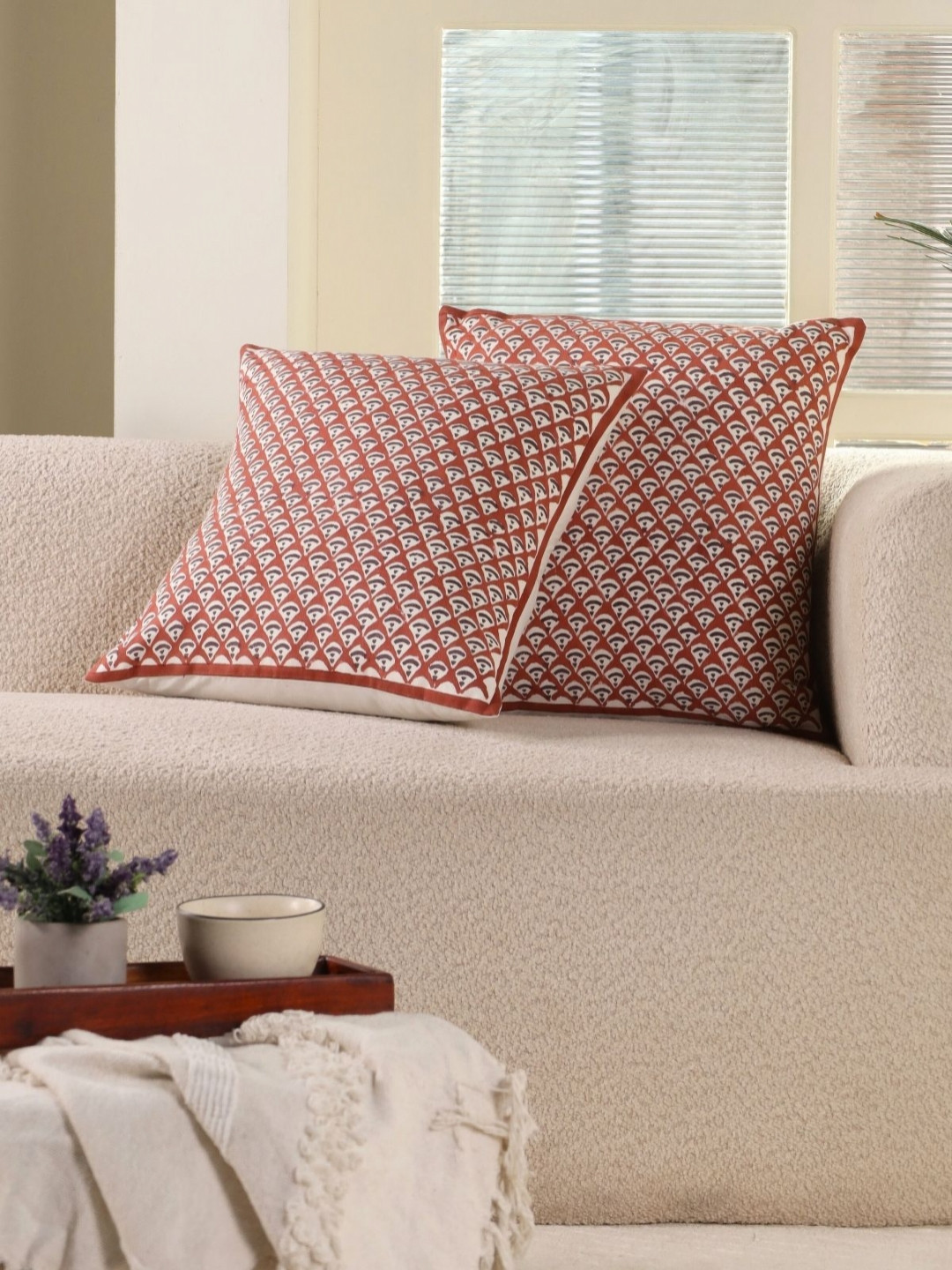Peepul Tree Maroon Set of 2 Ethnic Motifs Square Cushion Covers