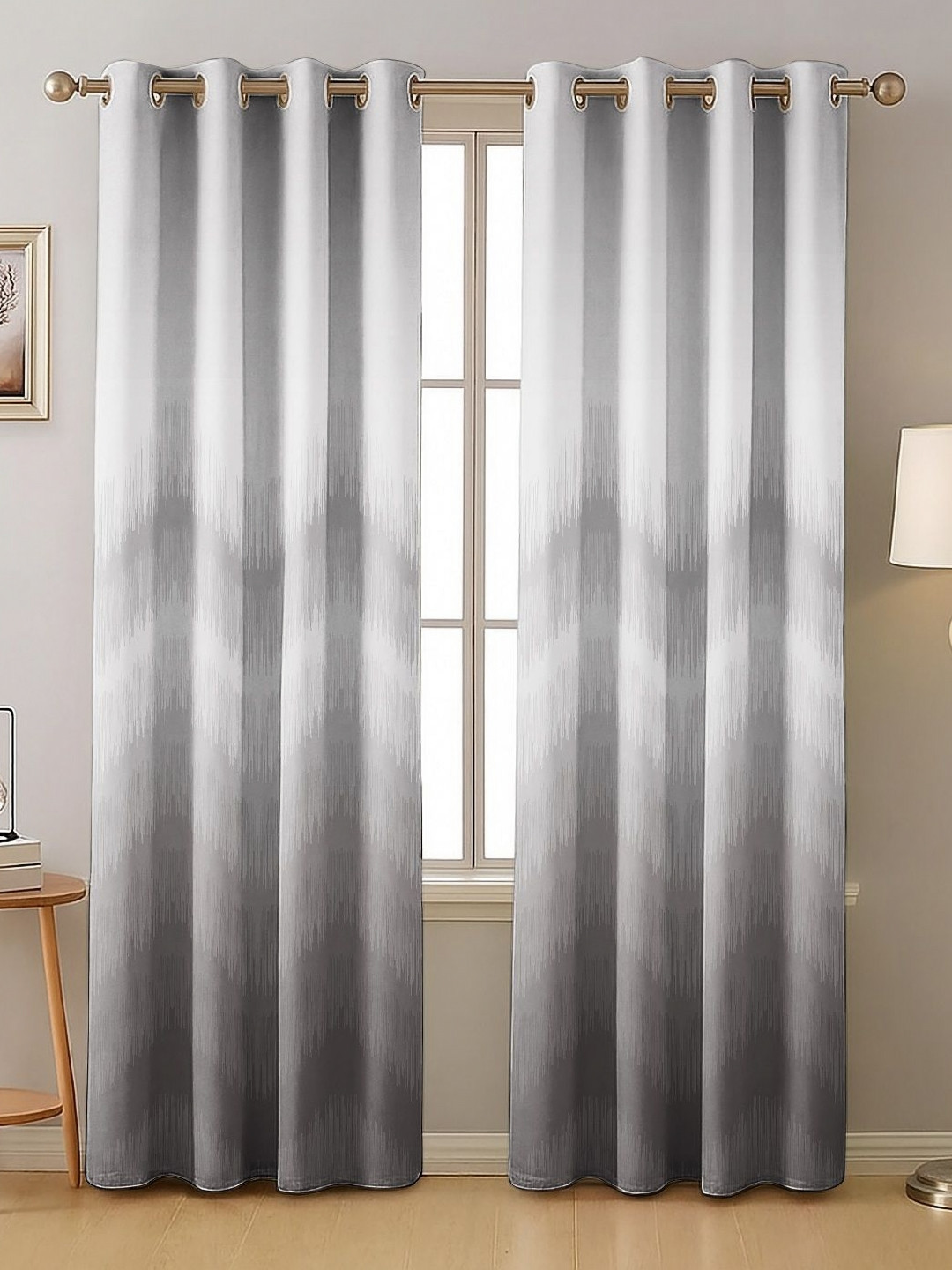 Nefertiti Home White & Black 2 Pieces Geometric Black Out Door Curtains