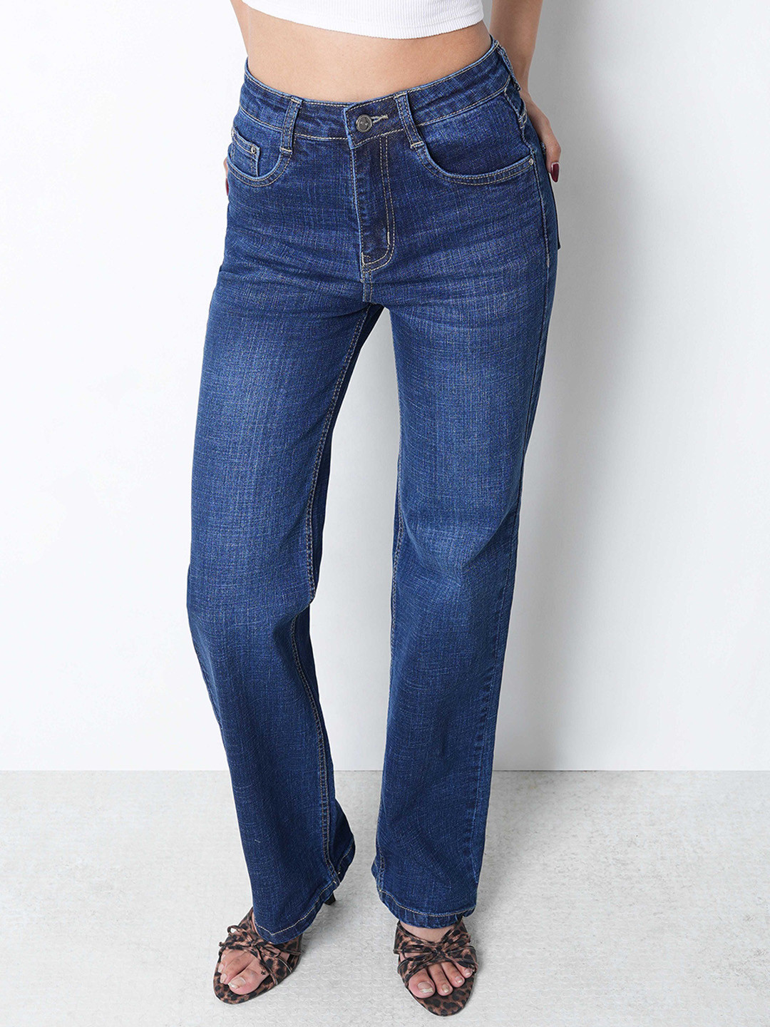 ZUYA Women Casual Straight Fit Stretch Wisker Jeans