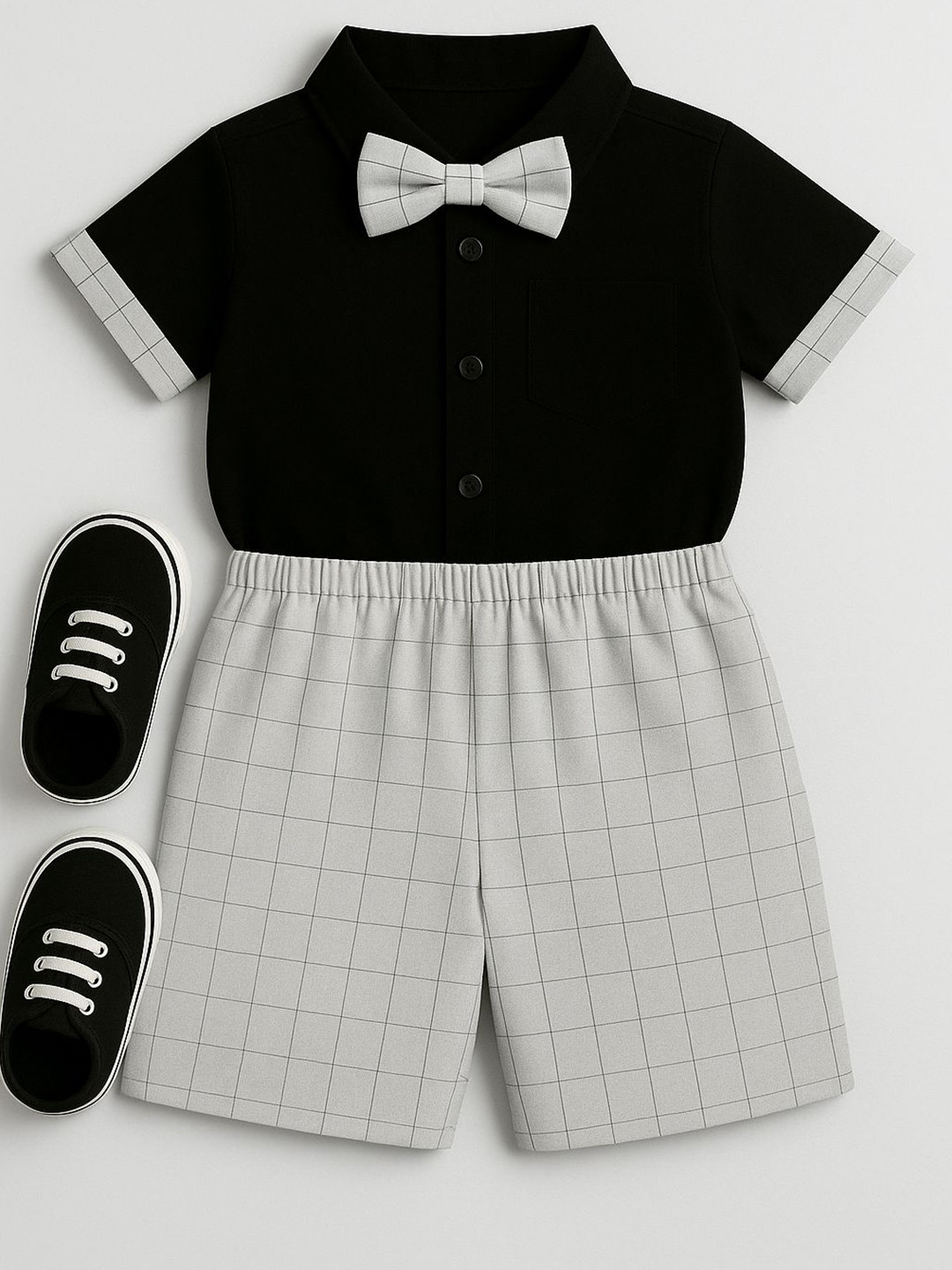 FABIZZA Boys Short Sleeves Shirt With Shorts & Bow Tie