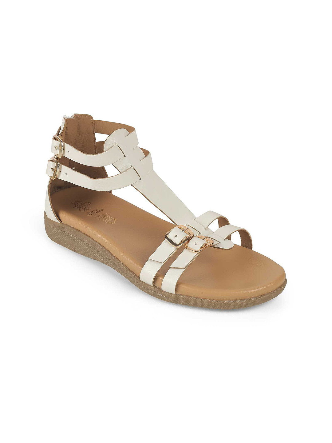 Tresmode 253-ZAG Women Leather T-Strap Flats