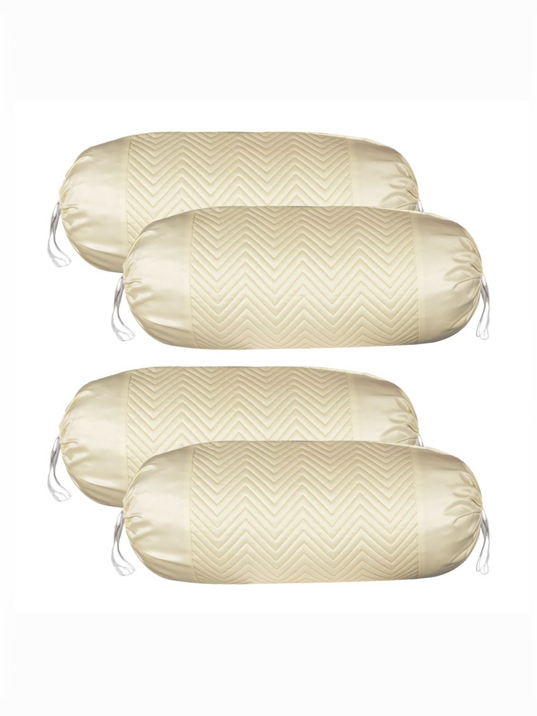 RUBOXA Cream-Coloured & White 4 Pieces Zig Zag Quilted Bolster Covers With Dori