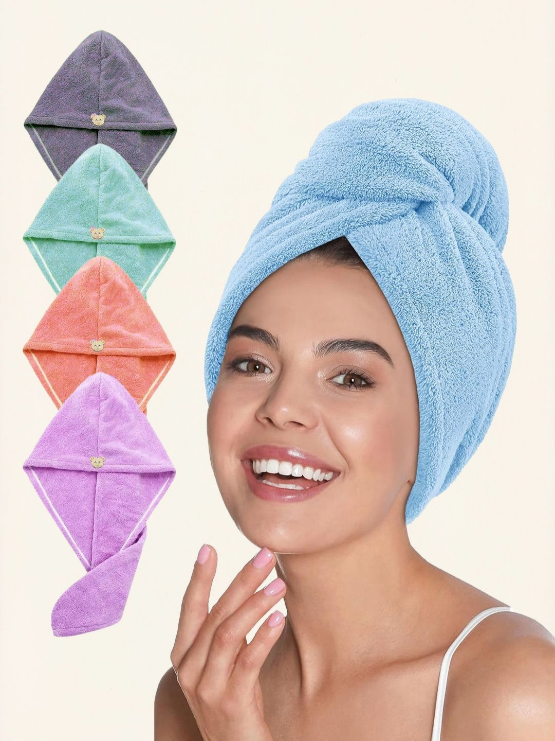 PASTEL CLIP Blue & Purple 5 Pieces Terry Cotton 300 GSM Bath Towel