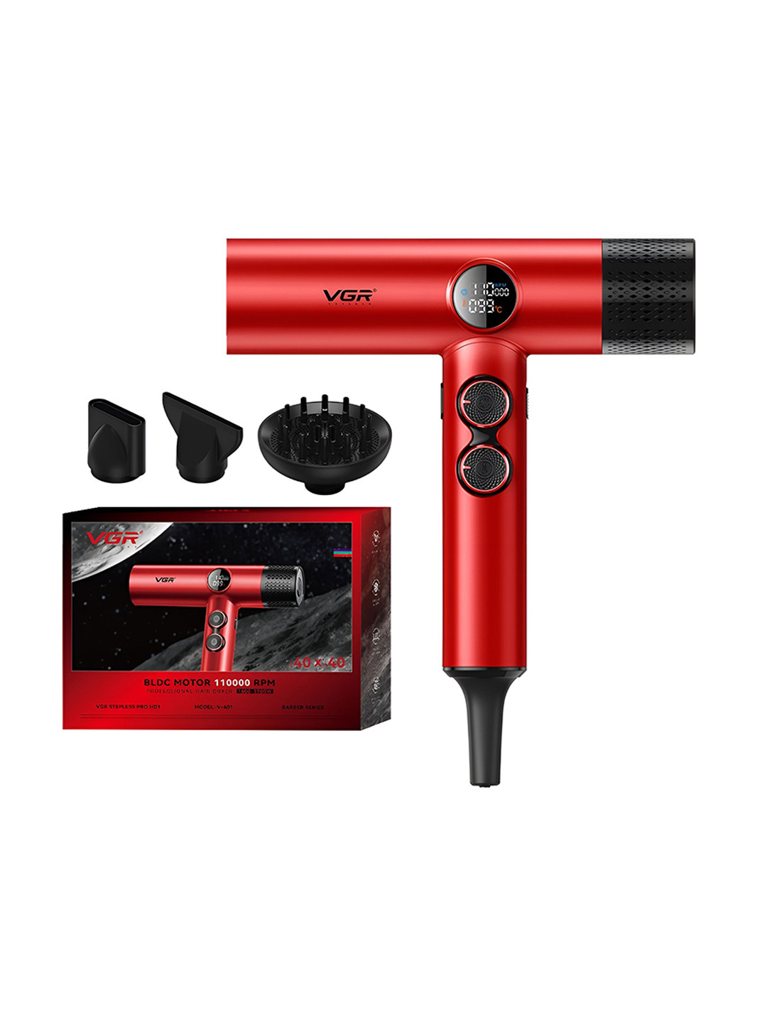 VGR V-401 Professional High Speed Hair Dryer - Red