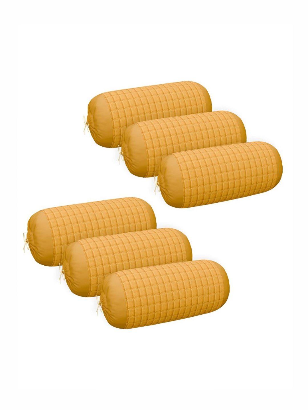RUBOXA Mustard 6 Pieces Textured Bolster Covers With Drawstring Plain Check