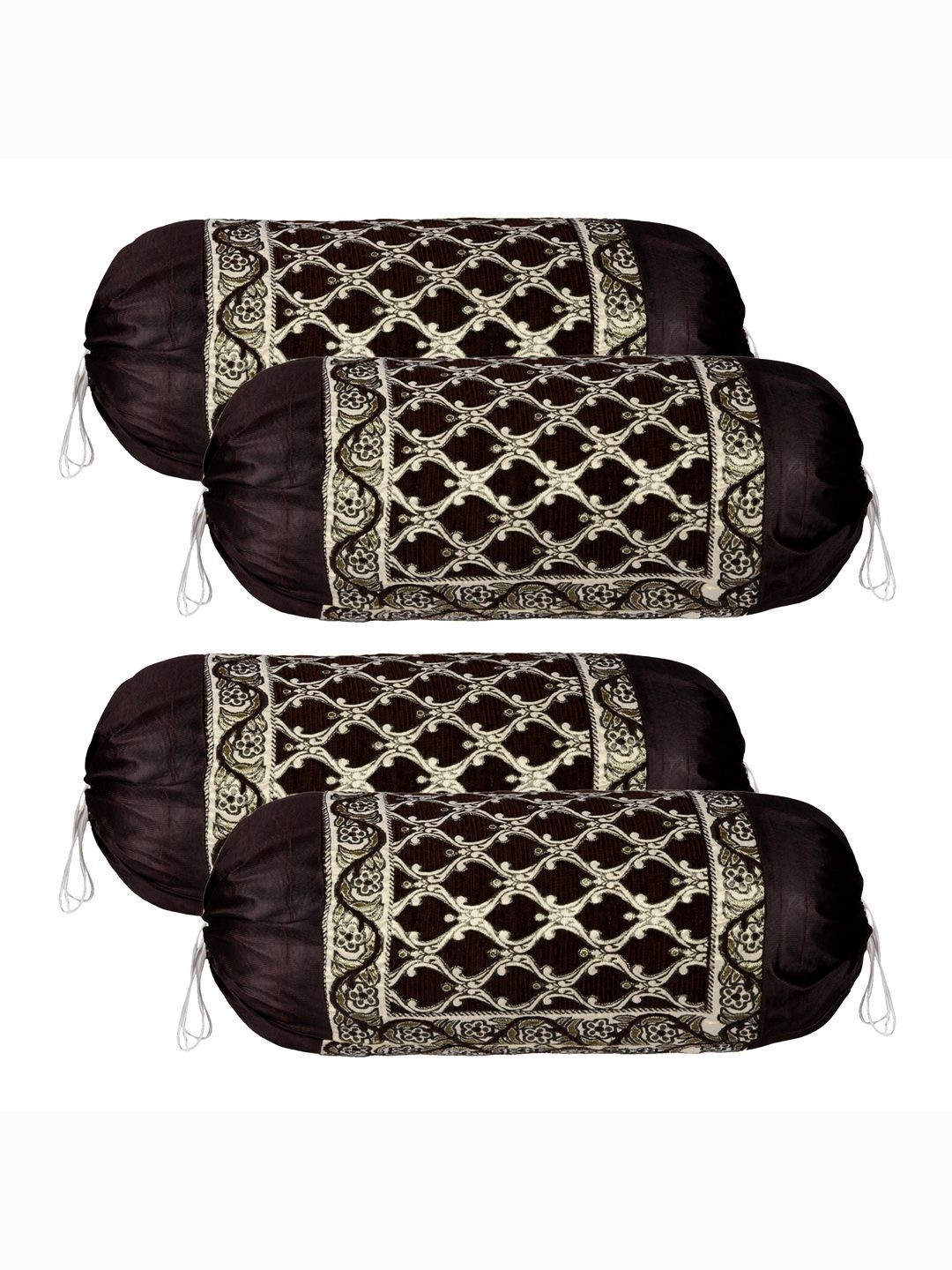 RUBOXA Brown & Gold-Toned 4 Pieces Self Design Bolster Covers