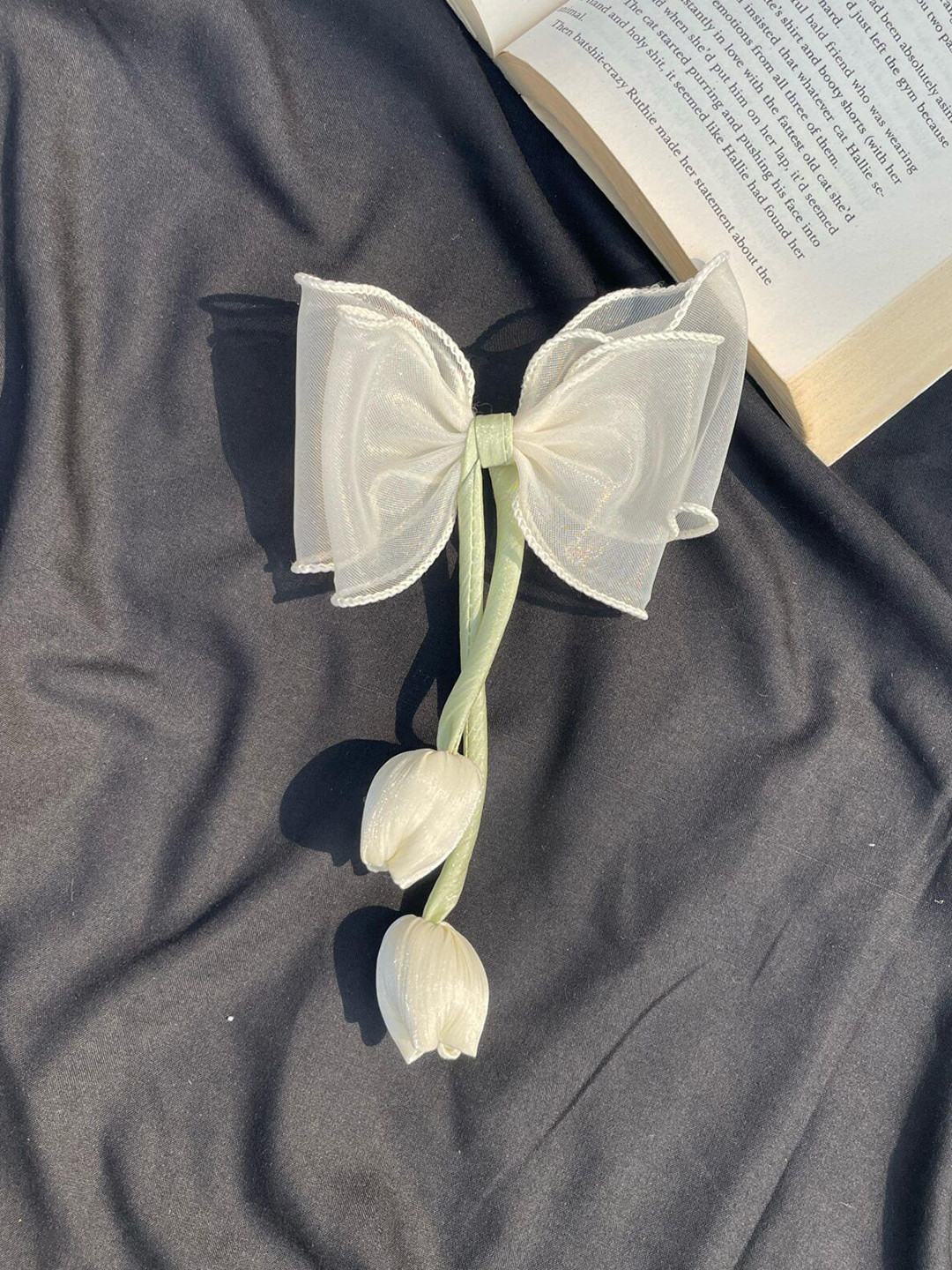 Radhya Accessories Cream Coloured Blush Tulip Bloom Hair Bow Clip