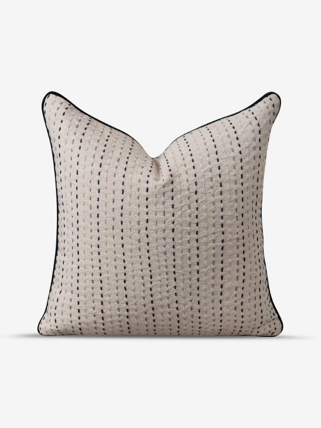 Amaara Home Navy Blue & Beige Stich Detail Cotton Square Cushion Cover