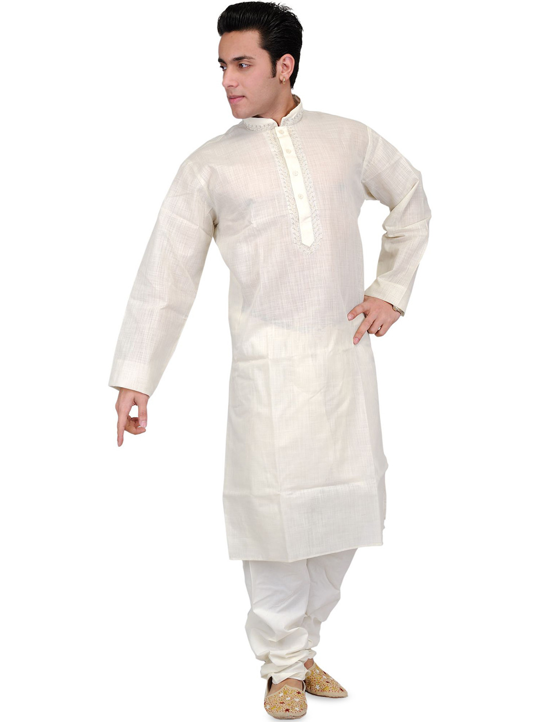Exotic India Thread Work Straight Kurta With Pyjama
