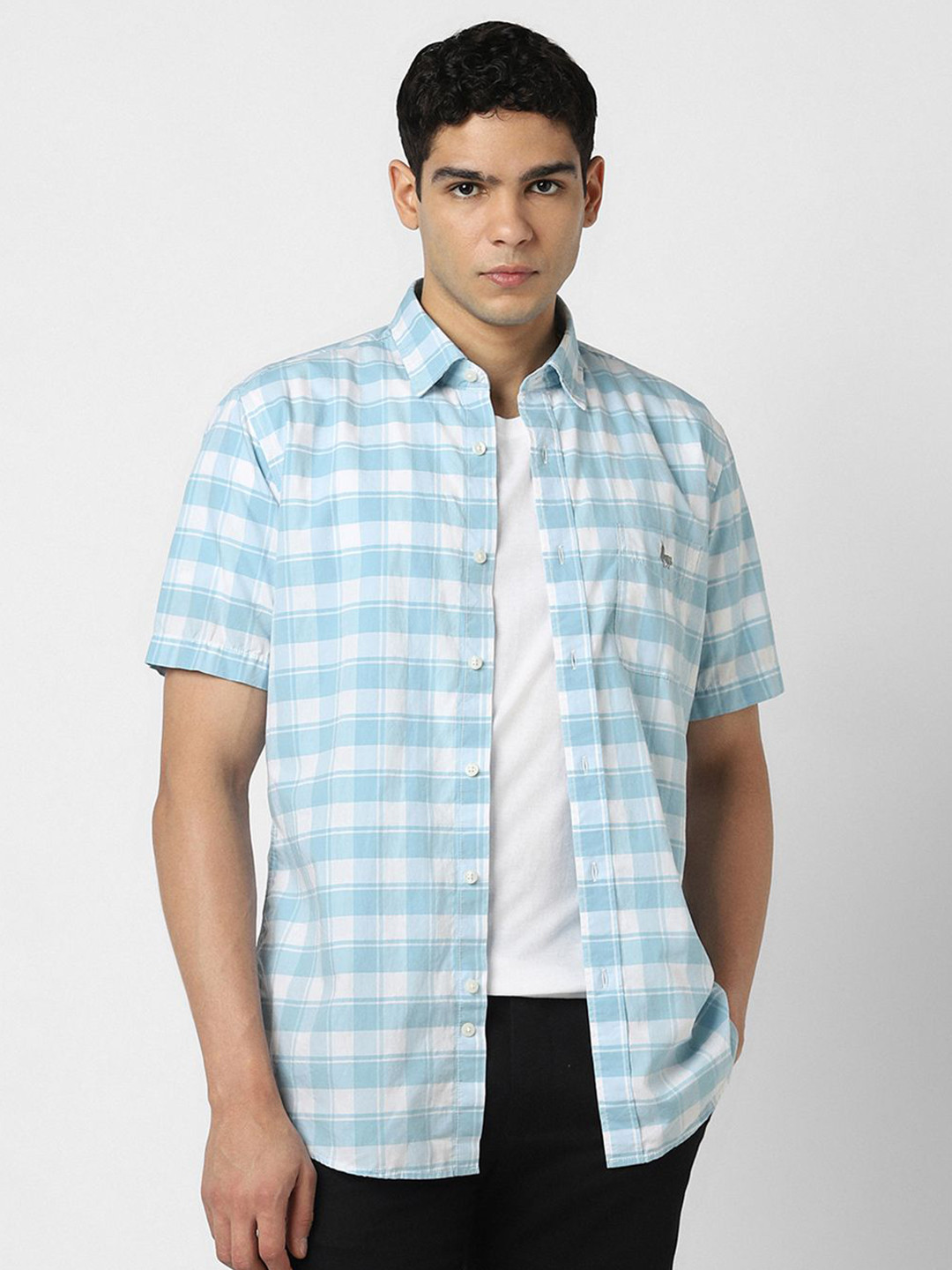Van Heusen Sport Gingham Checked Spread Collar Cotton Slim Fit Shirt
