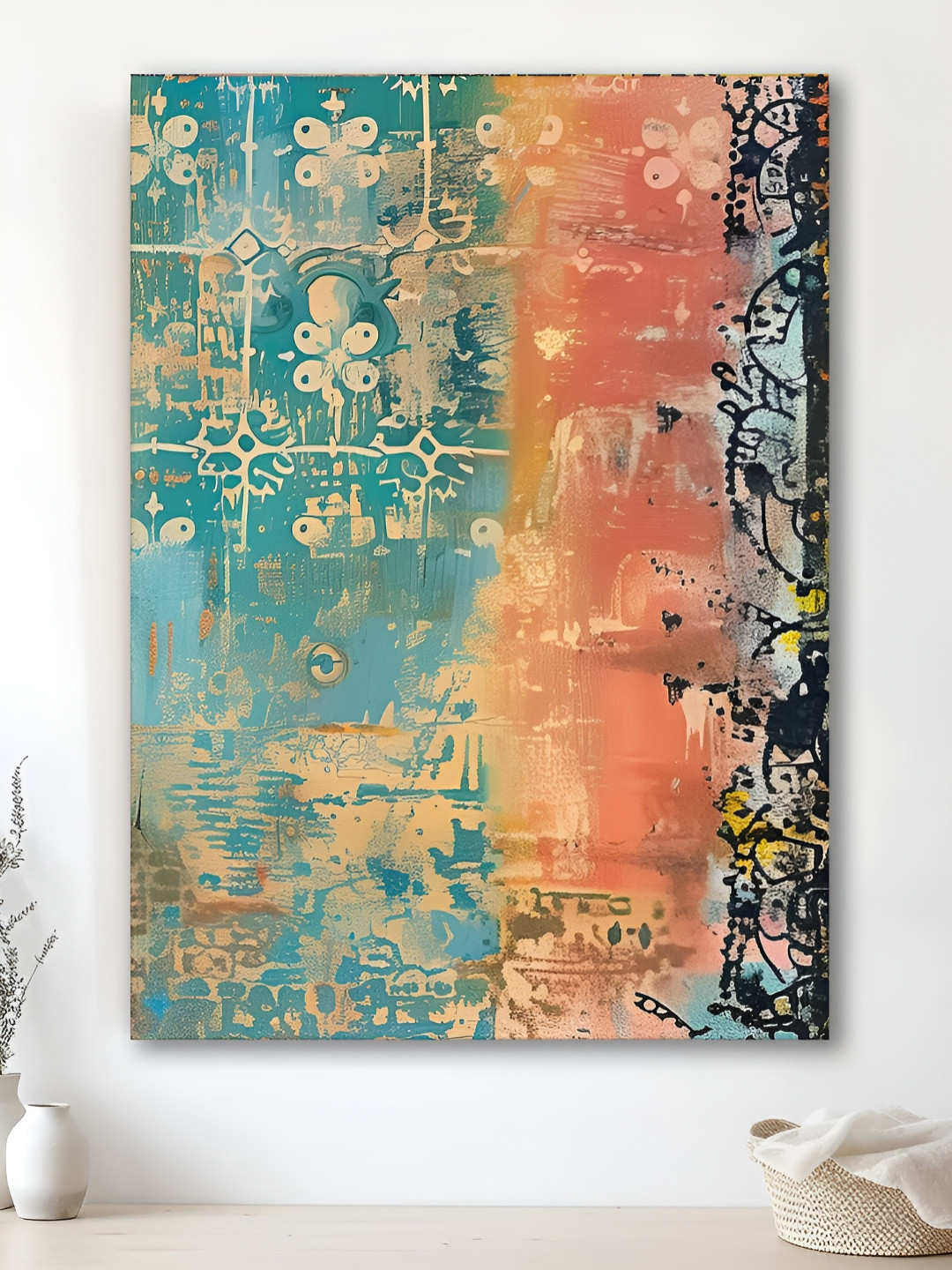 Myntra Elegant Homes Teal & Orange 1 Piece Canvas Abstract Wall Paintings