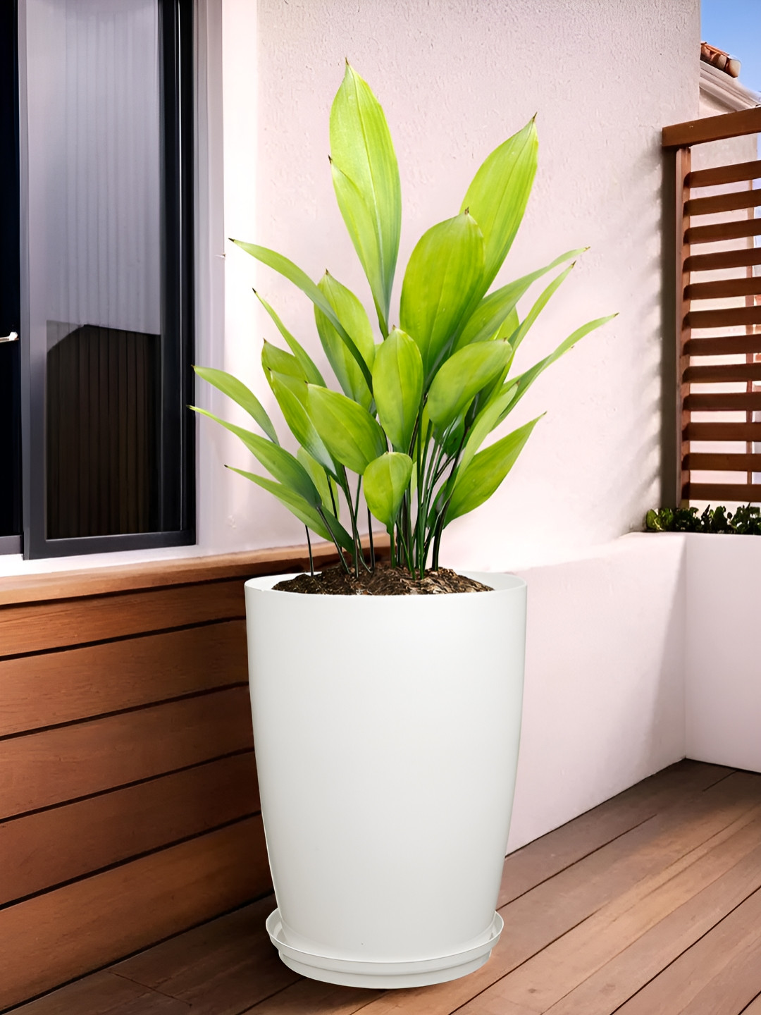 RUBOXA Plain Tower White UV-ProtectedPlanters With Plate