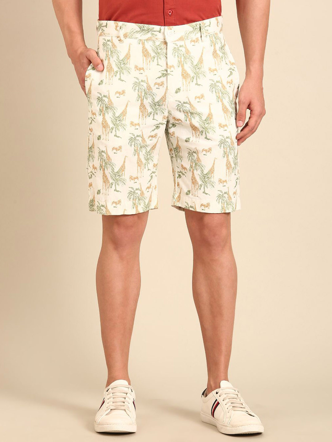 CAVALLO by Linen Club Men Printed Slim Fit Cotton Linen Shorts