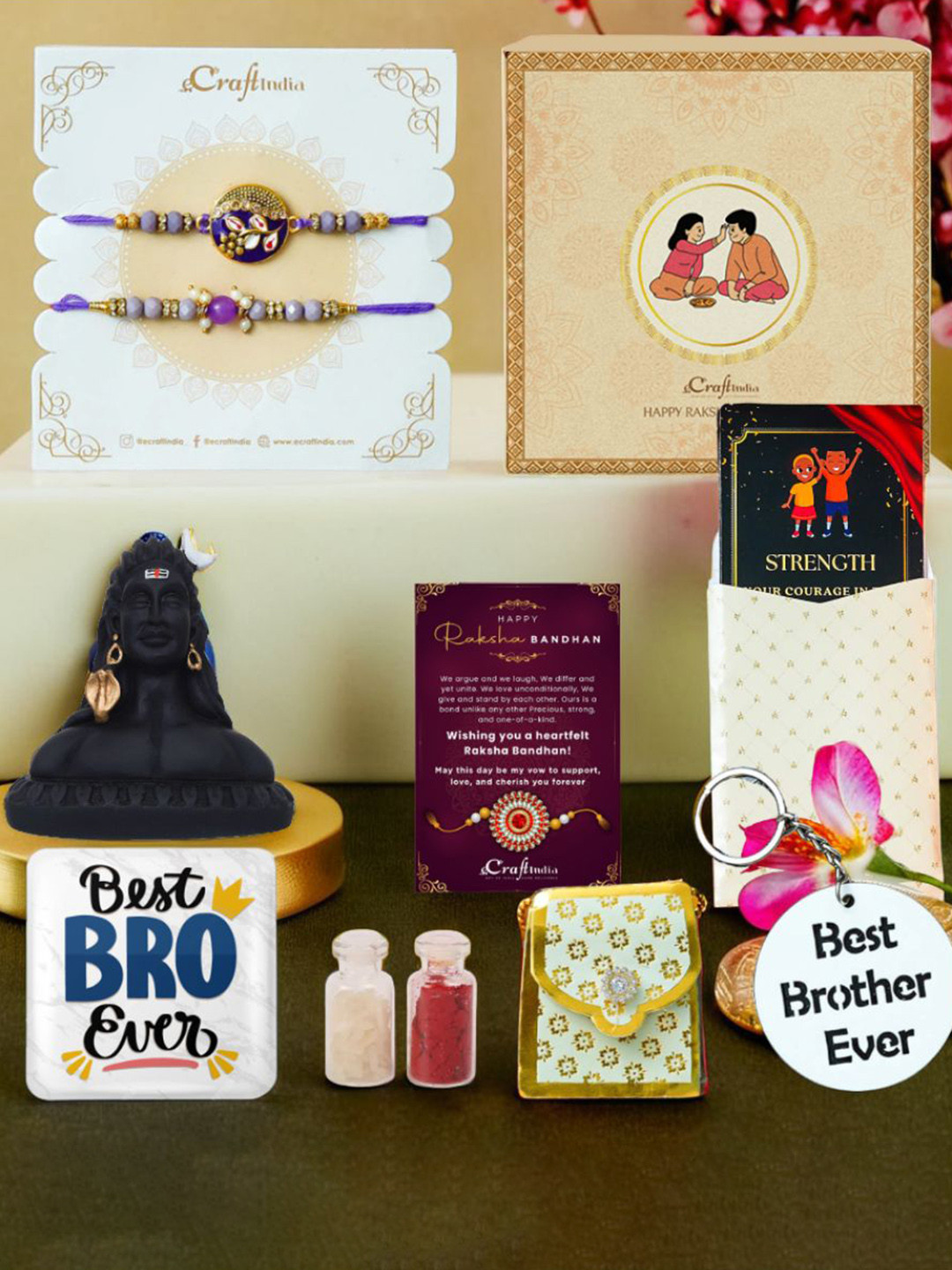 eCraftIndia 2Pc Rakhis Idol Cards Magnet Keychain Roli Chawal