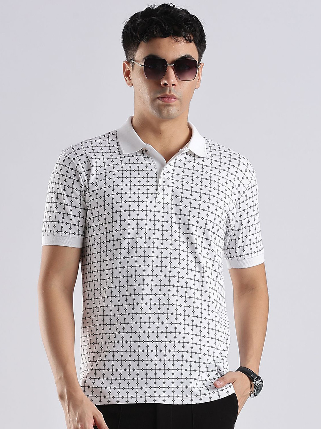 ADRO Floral Printed Polo Collar Cotton T-shirt