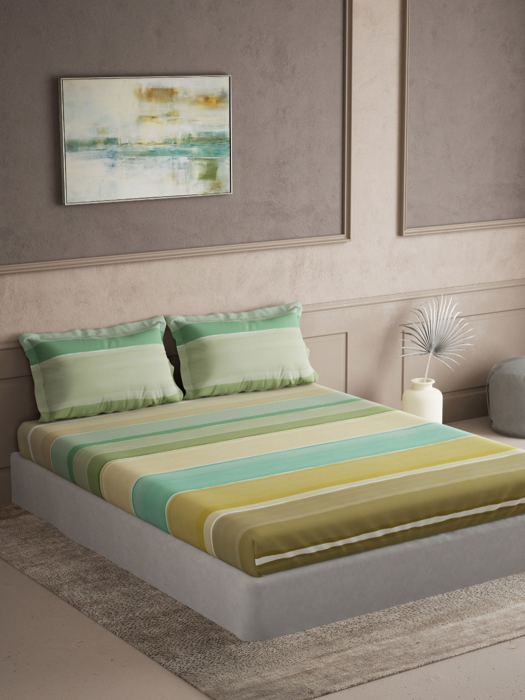 DDecor Striped Bedsheet With 2 Pillow Covers