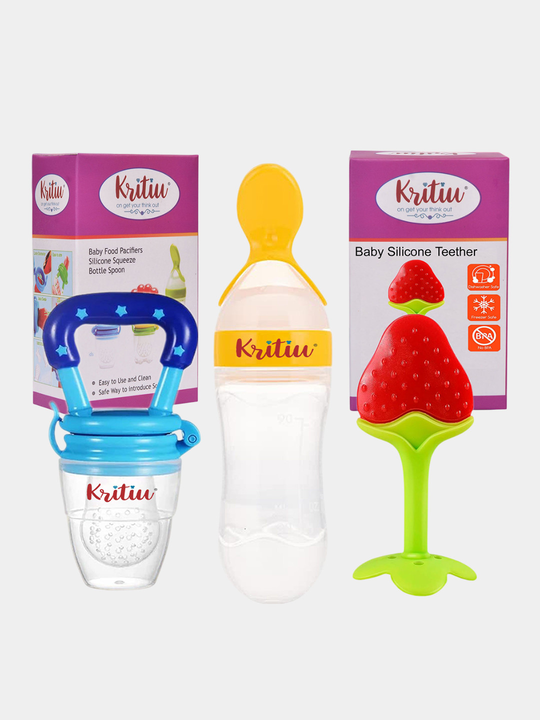 Kritiu Pack Of 3 Baby Teether & Feeding
