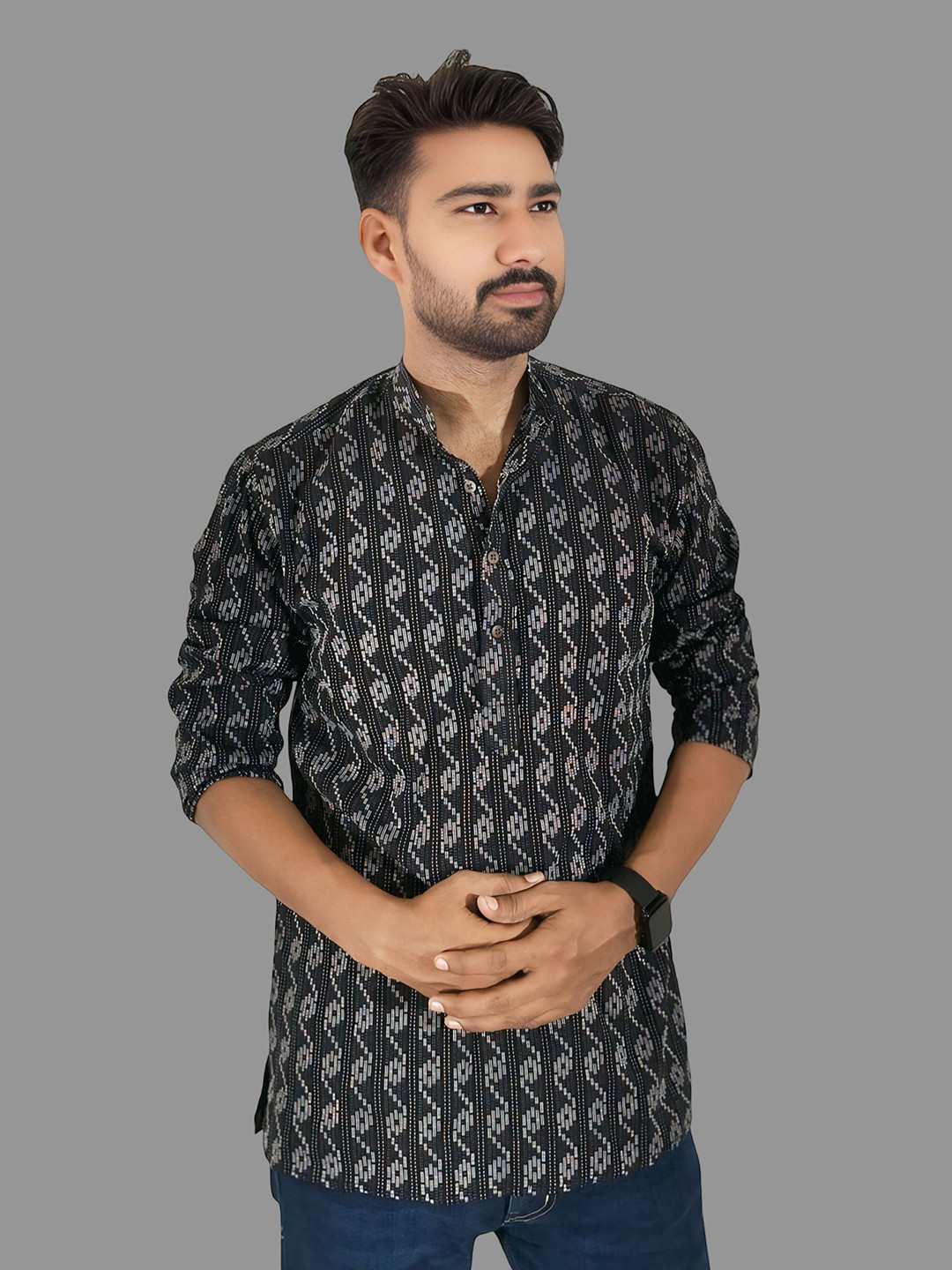 LADSLOOM Men Ethnic Motifs Printed Thread Work Kurta