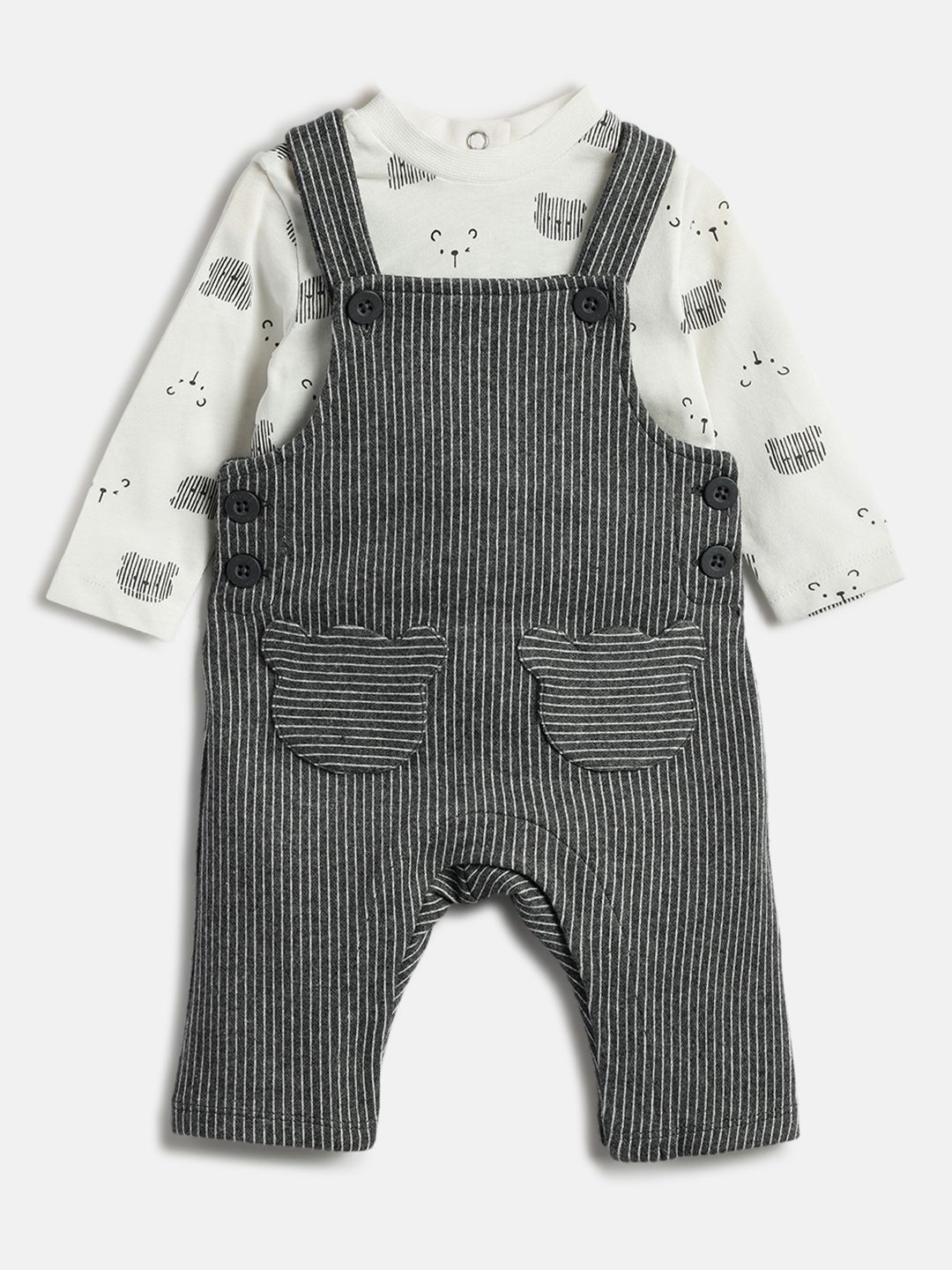 Chicco Boys Striped Rompers with Printed T-Shirt