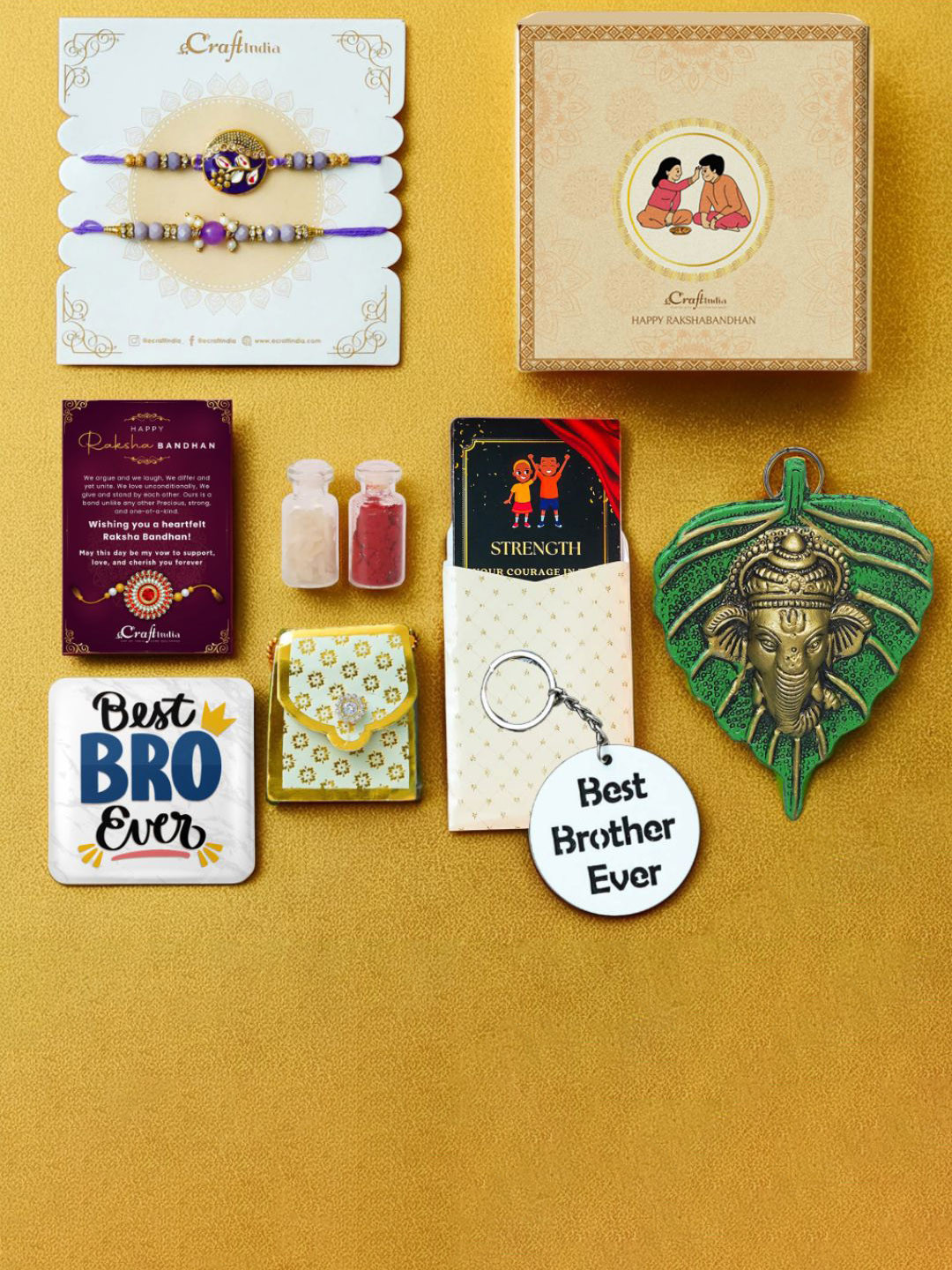 eCraftIndia 2 Pieces Rakhis Wall Hanging Cards Keychain & Roli