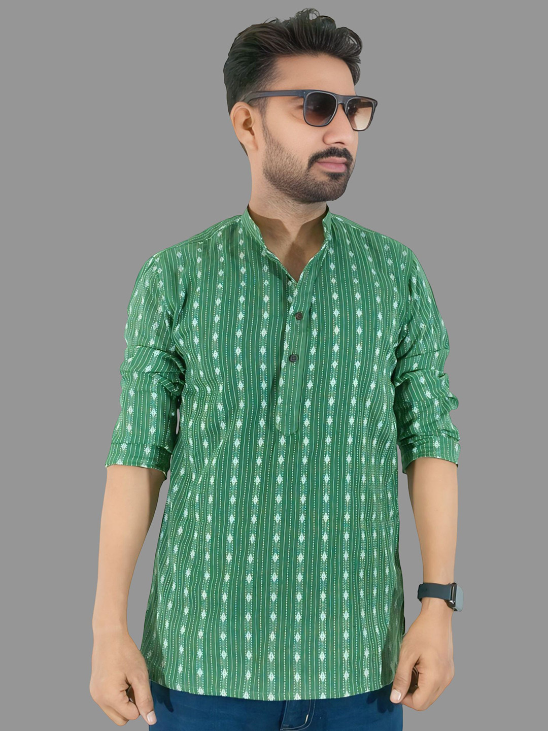 LADSLOOM Men Geometric Printed Thread Work Kurta