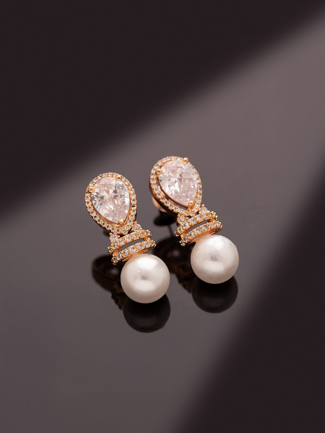 Voylla Sparkling Elegance Pearlaire American Diamond Contemporary Studs Earrings