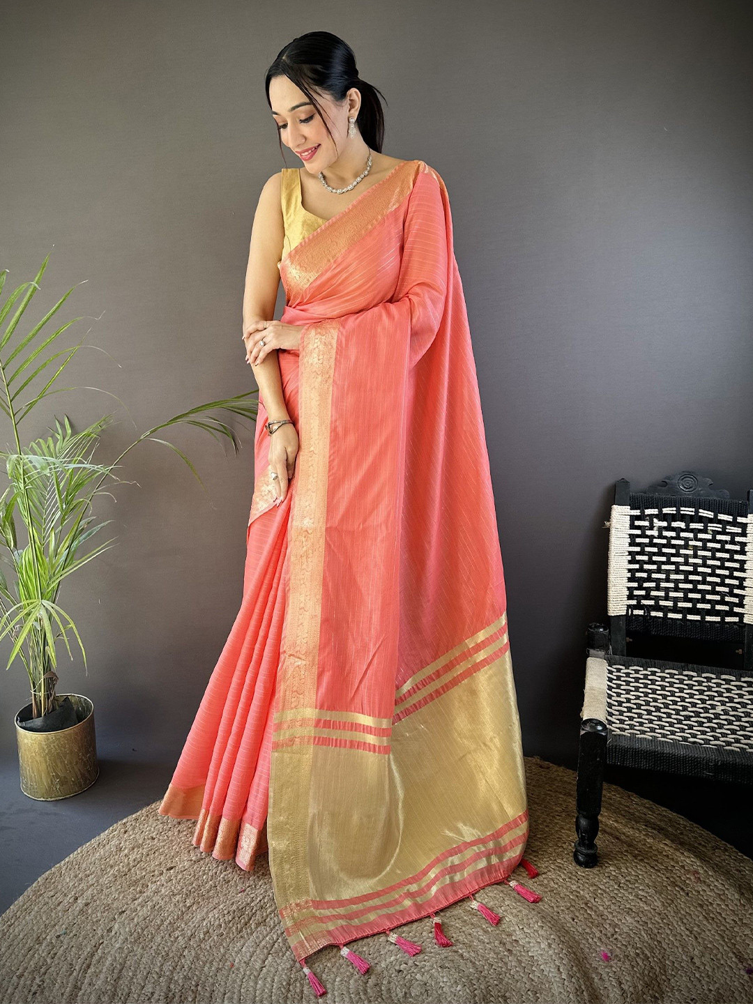 Pandadi Saree Striped Zari Saree
