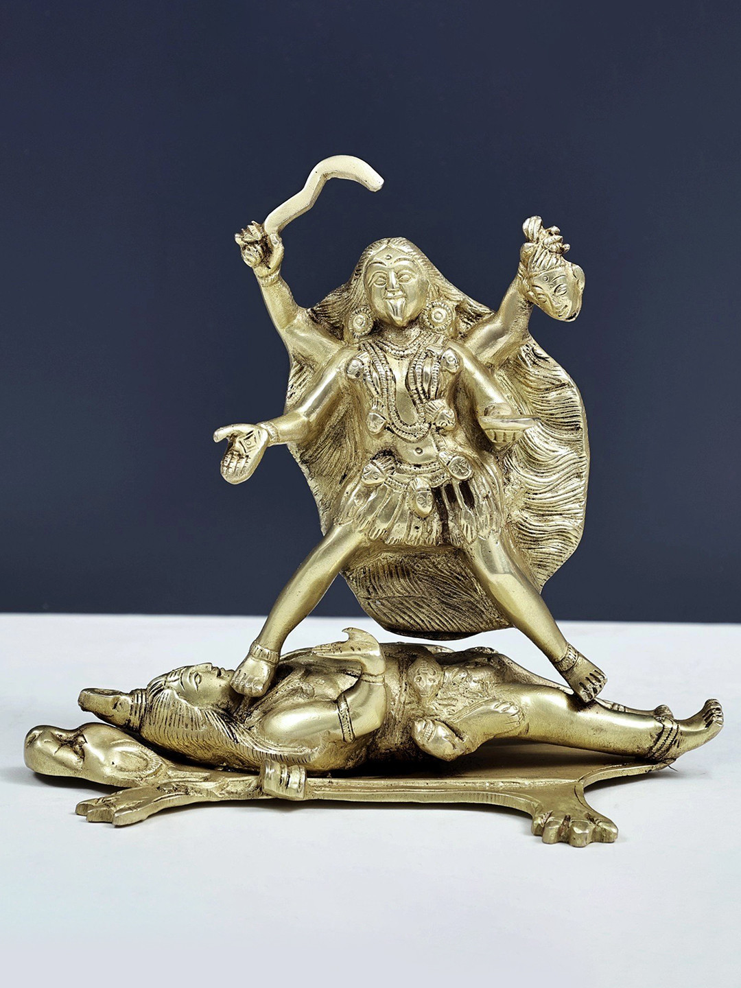 Exotic India Gold-Toned The Triumph of Kali Religious Idol Showpiece