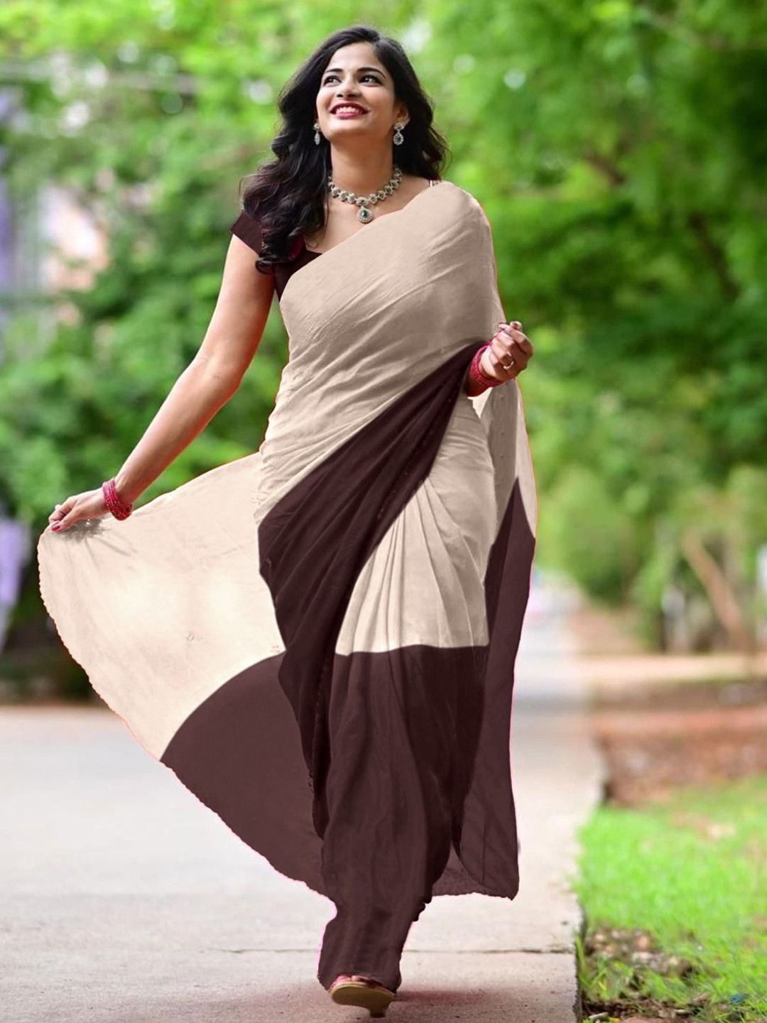 HERE&NOW Colourblocked Half and Half Saree