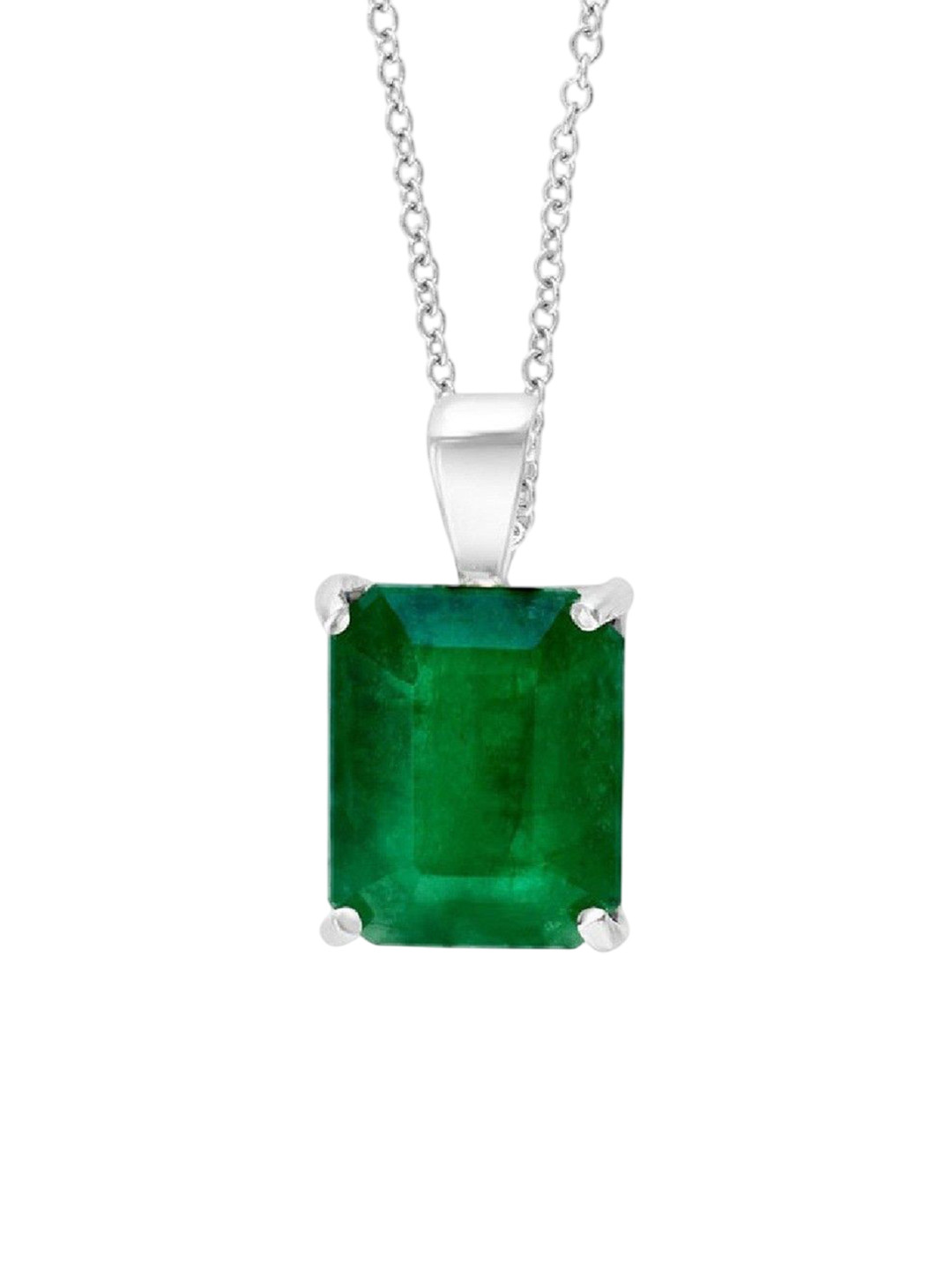 GenZcomplex Unisex Silver-Plated Natural Emerald Stone Studded Square Shaped Pendant