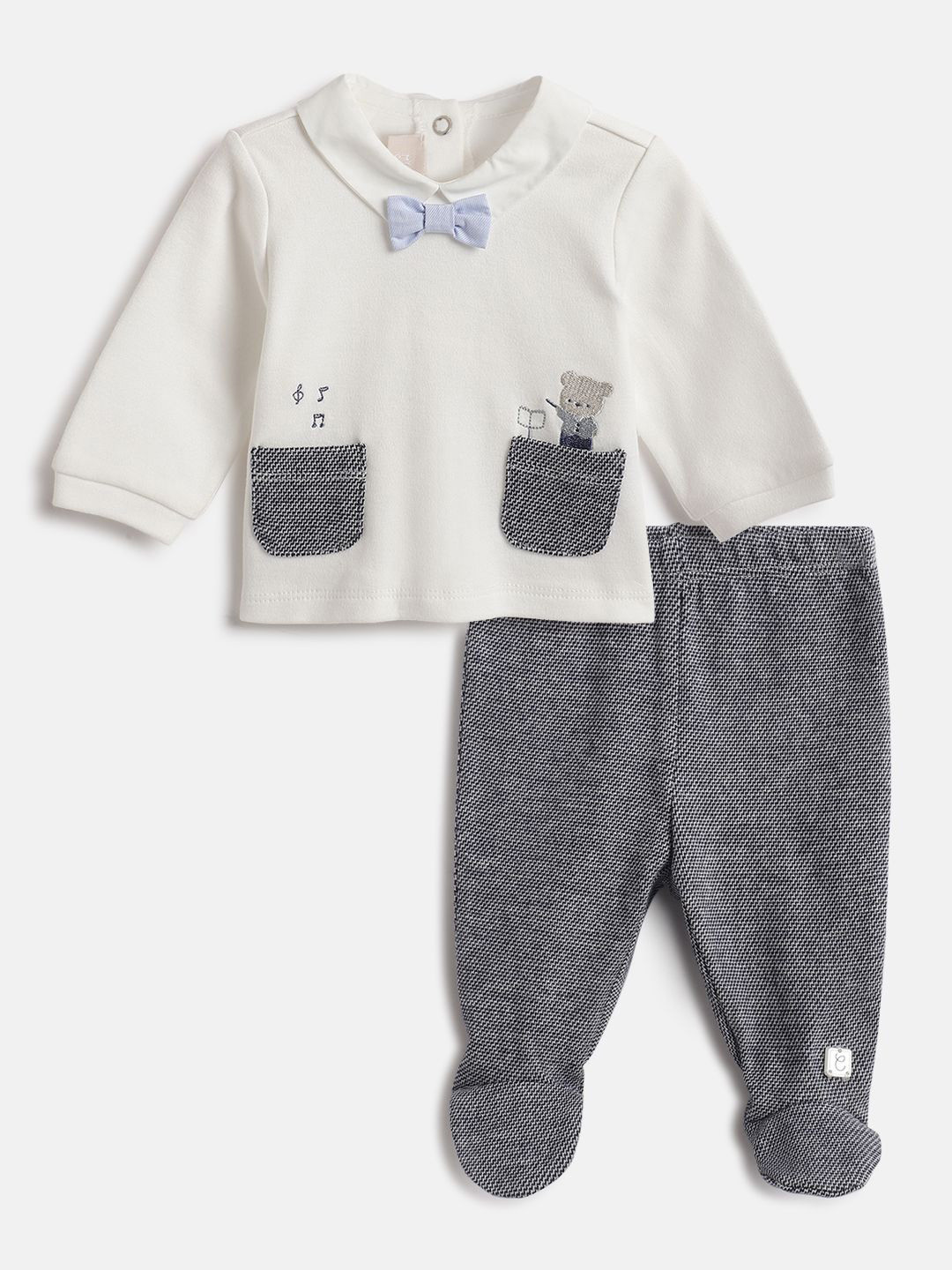 Chicco Boys Embroidered Pure Cotton Smock With Leggings