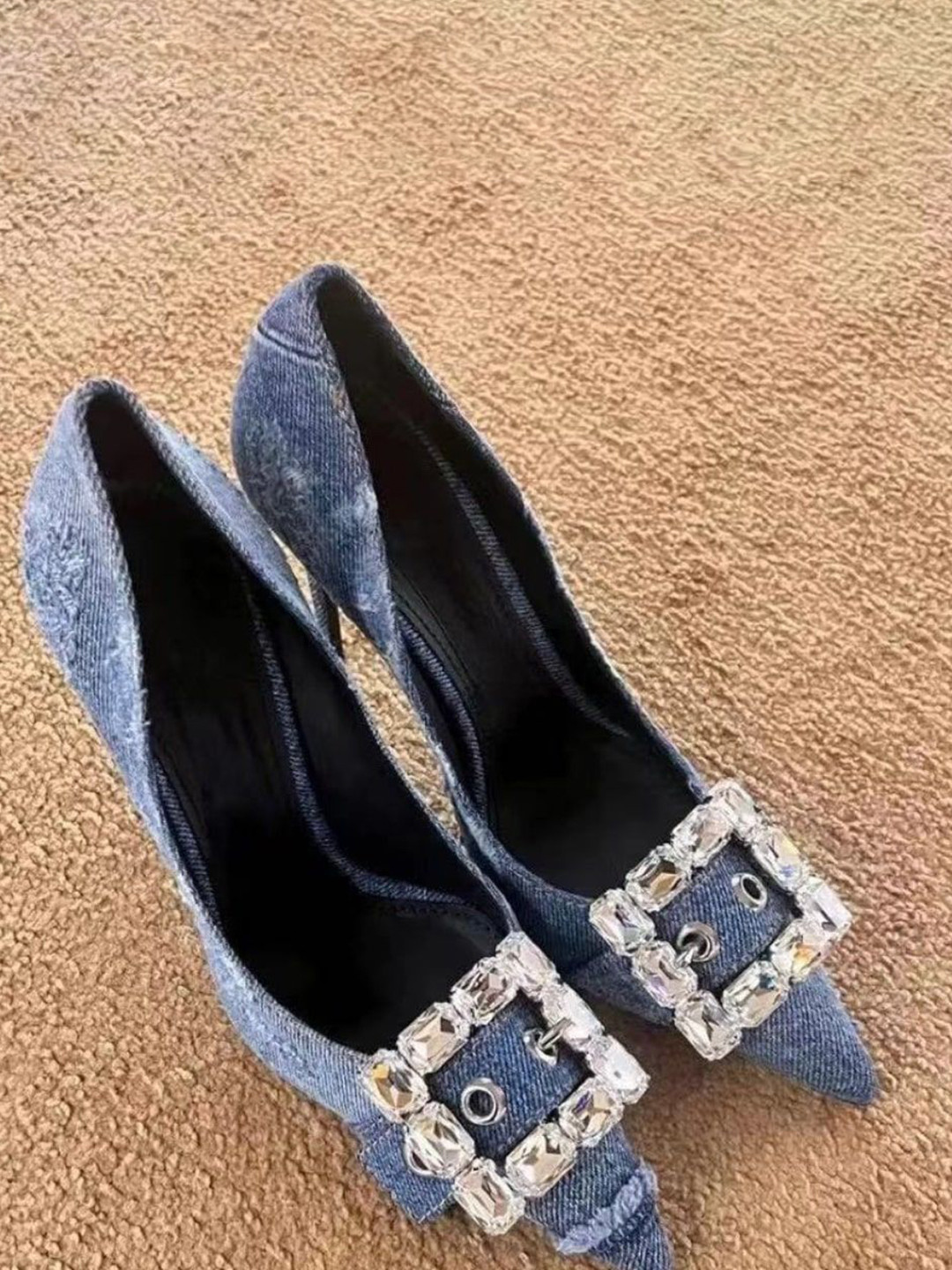 Ozzaro Denim Dazzle Embellished Slim Pumps