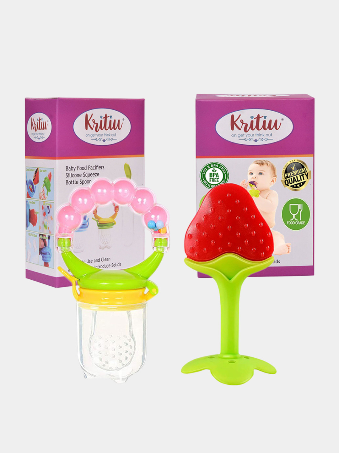 Kritiu Set Of 2 Food-Grade Silicone Baby Teether