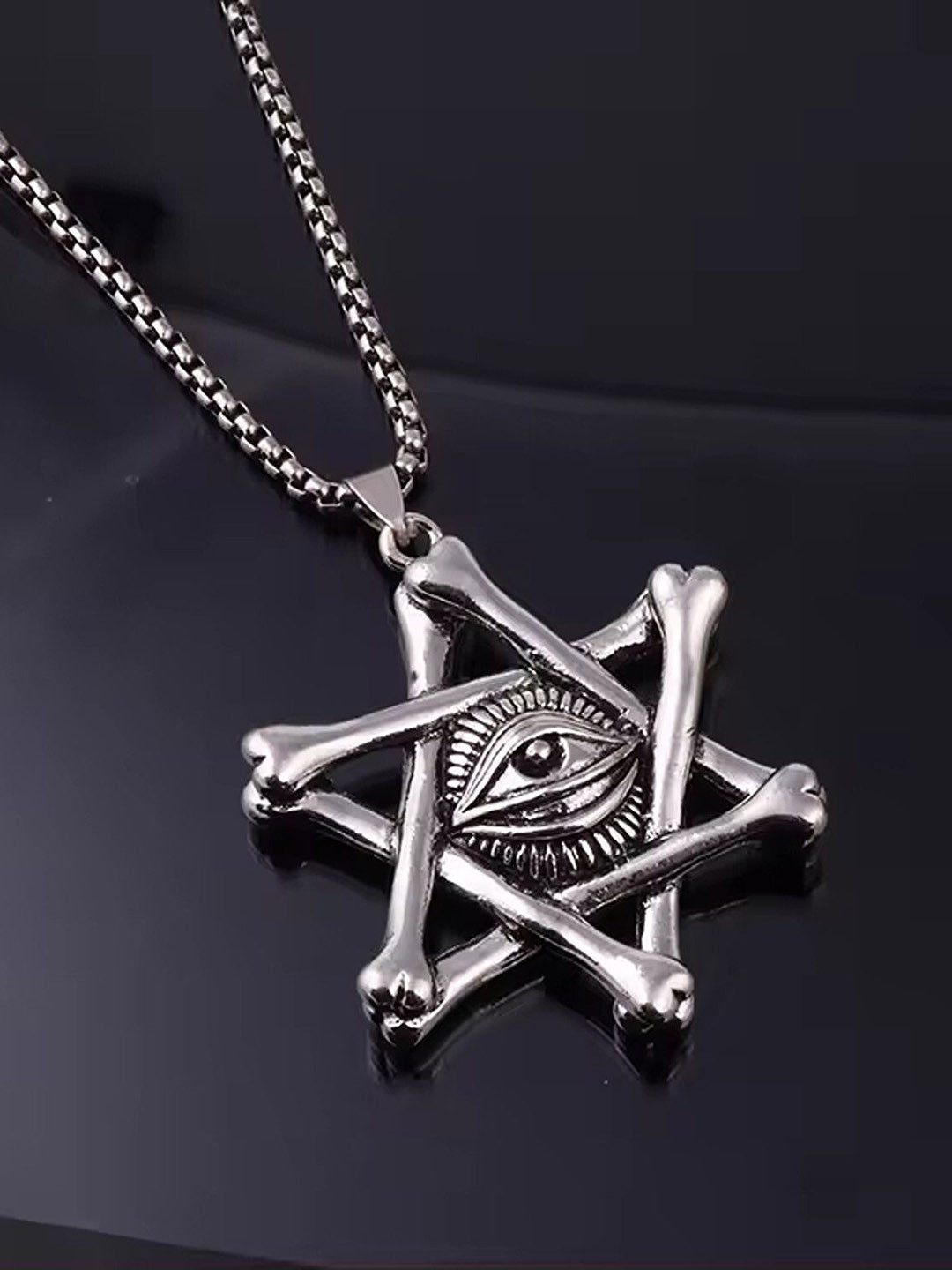 Heer Collection  Stainless Steel Hexagram Eye Shaped Pendant With Chain