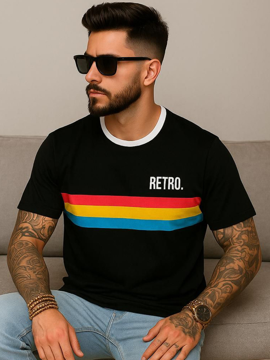 Austin wood Striped Round Neck T-shirt