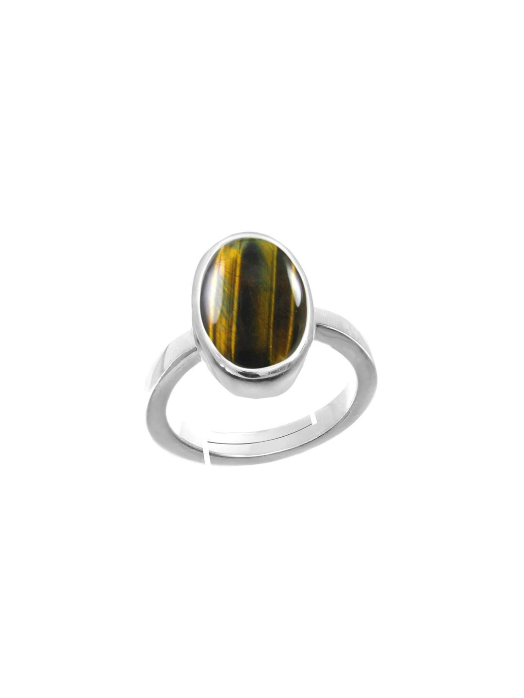 GenZcomplex Brown Brass Natural Tiger's Eye Stone Finger Ring