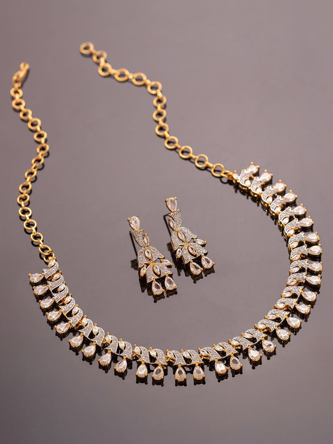 Voylla Gold-Plated Essentials Zirabelle American Diamond-Studded Jewellery Set