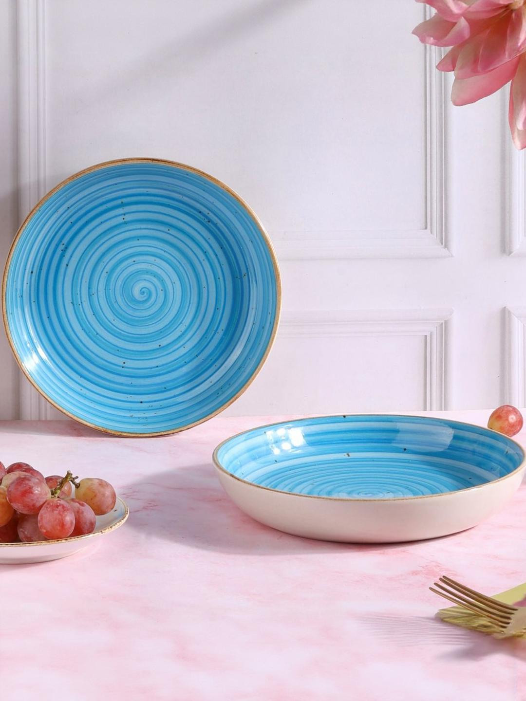 Olive Home Accents Blue 1 Pieces Spiral Print Shallow Plate