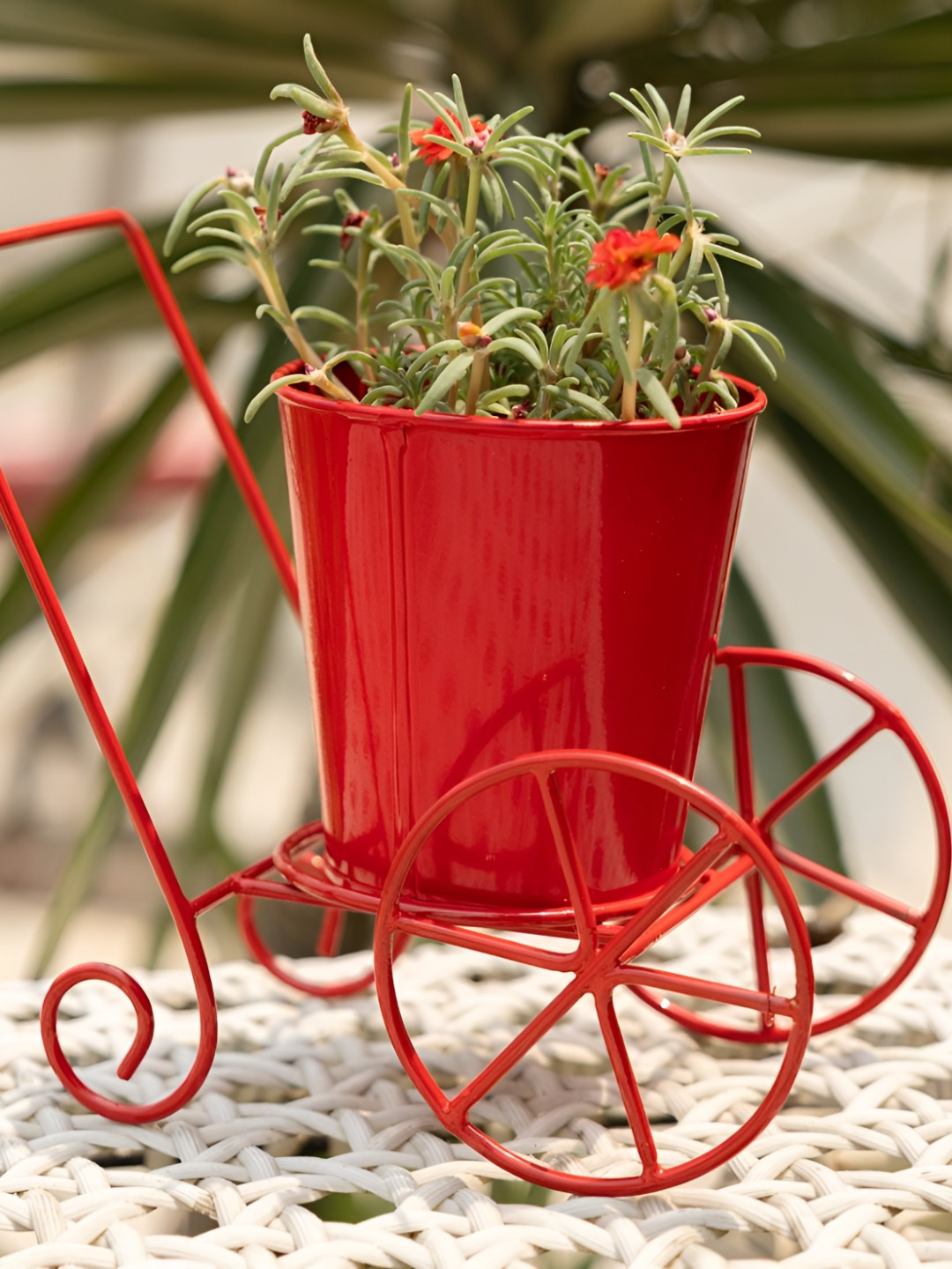 THREADVIBE LIVING Red Cart Design Table Top Planter Stand