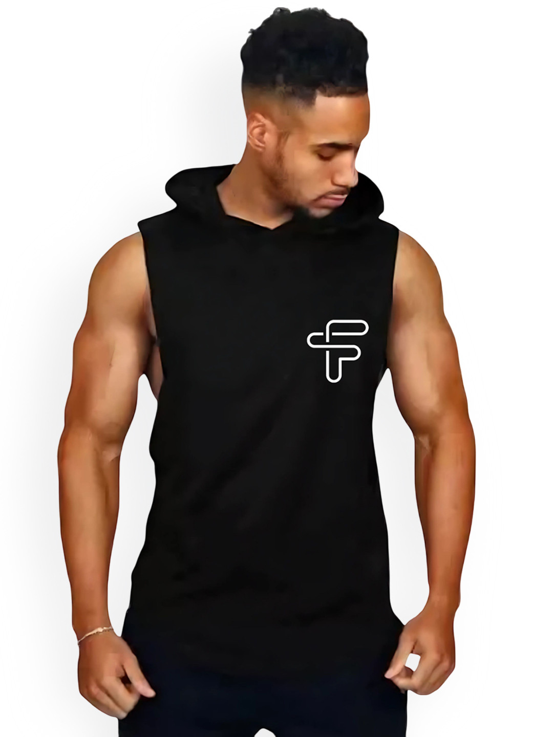 FABSTIEVE Men Trendy Smile Back Printed Cotton Hooded Neck Gym Vest