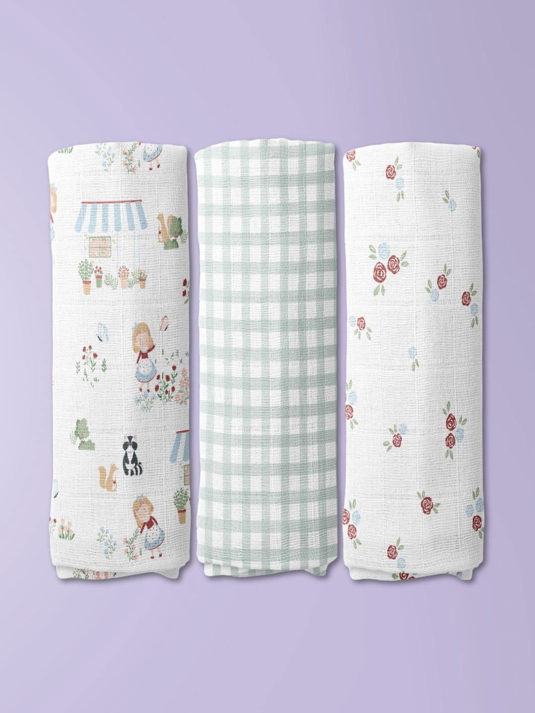 haus & kinder Set Of 3 Scarlet In Garden Collection Swaddles
