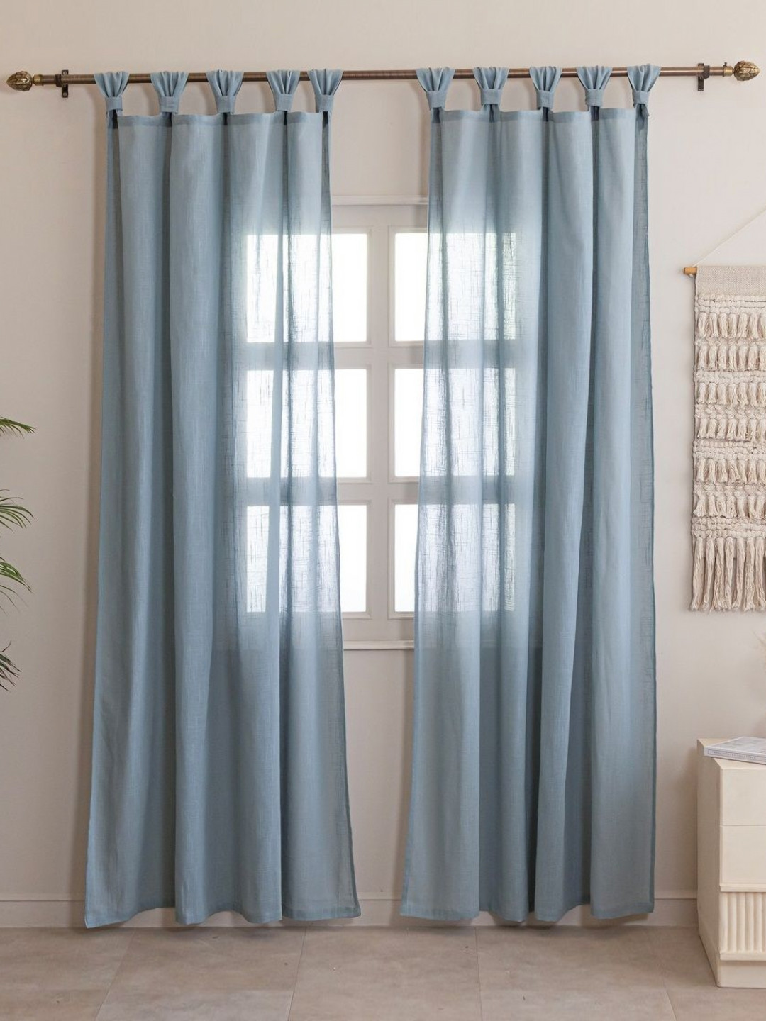 HOMEMONDE Grey 2 Pieces Cotton Tab Top Sheer Long Door Curtains