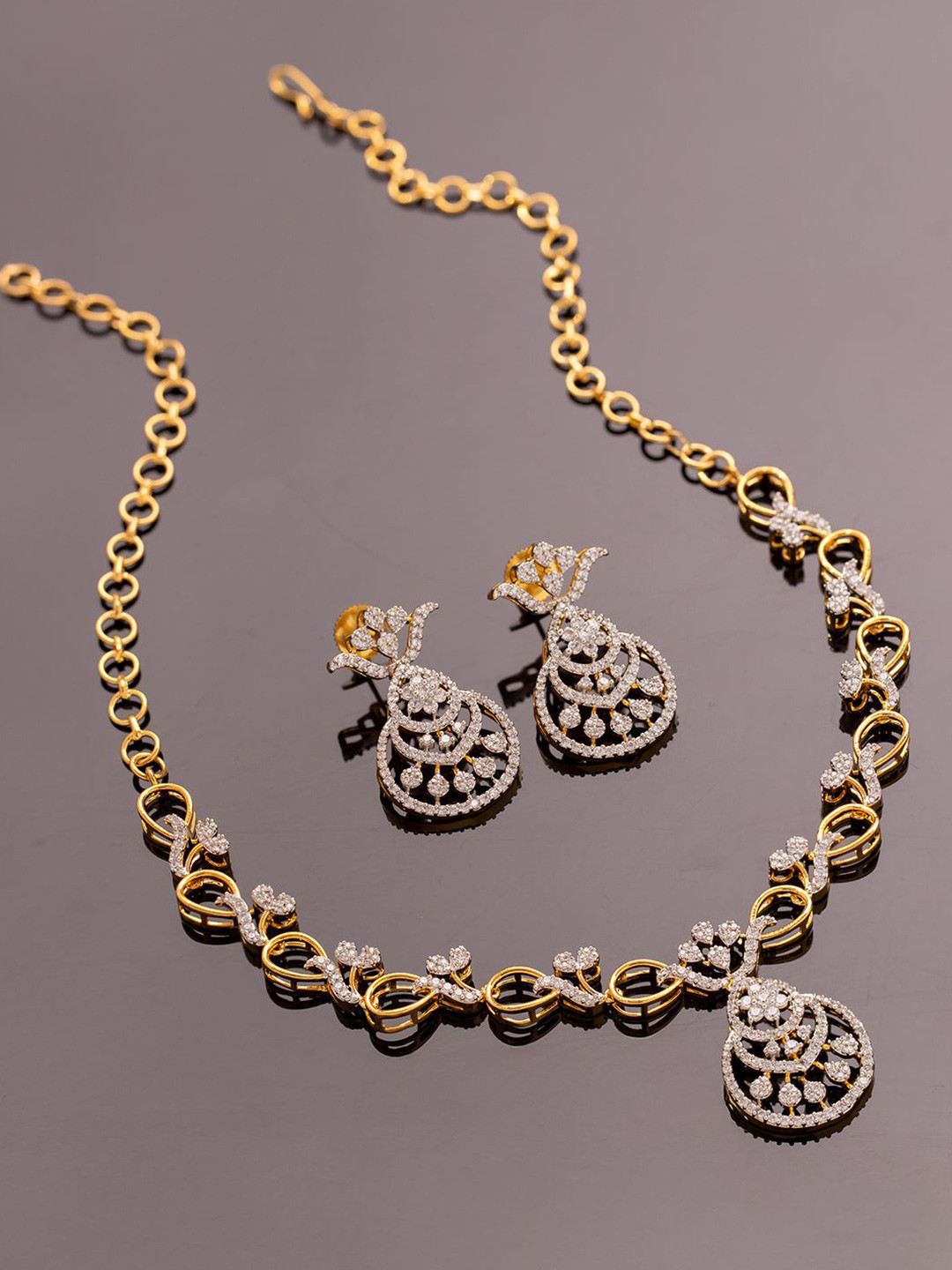 Voylla Gold-Plated Sparkling Essentials Florinelle American Diamond Jewellery Set