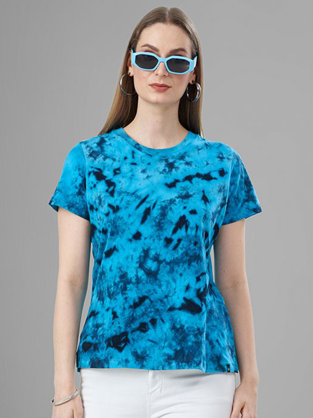 TITTLI Women Round Neck Tie & Dye Pure Cotton Regular Fit T-Shirt