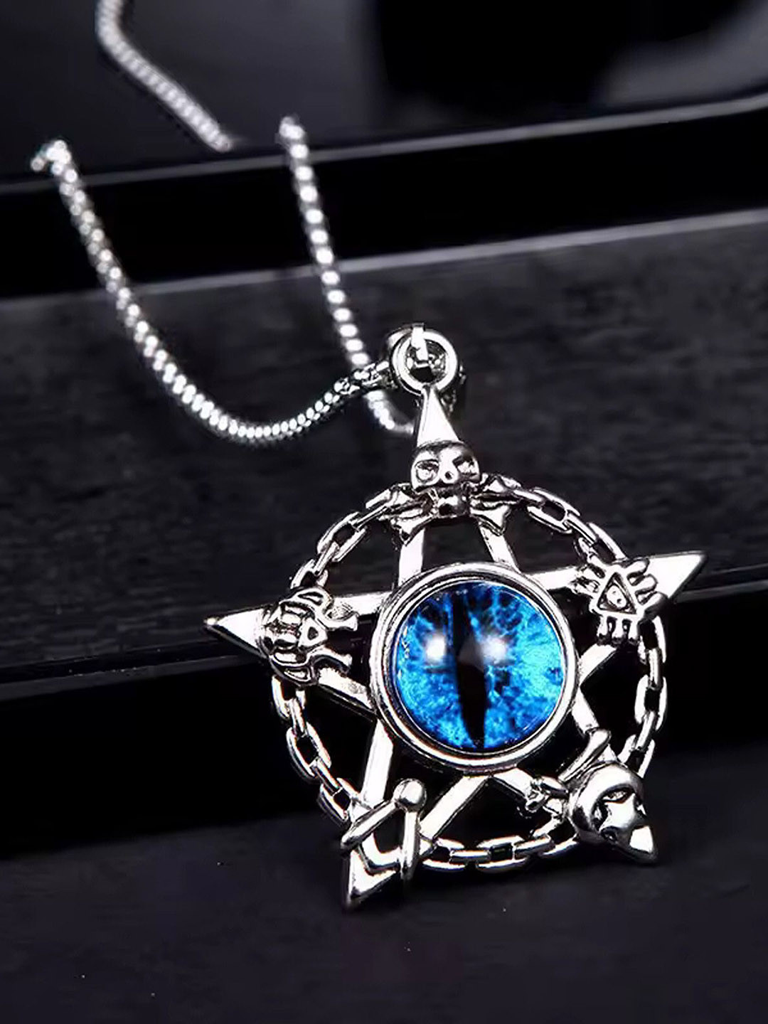 Heer Collection  Stainless Steel Artificial Stones Studded Evil Eyeball Star Pendant With Chain