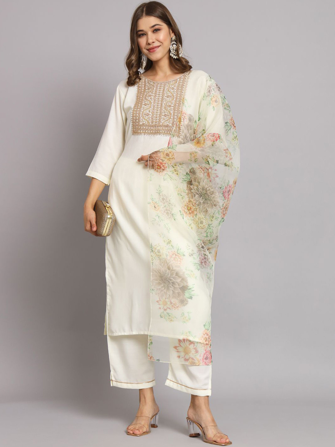 VredeVogel Women Women's Silk Blend Kurta Pant Set with Dupatta