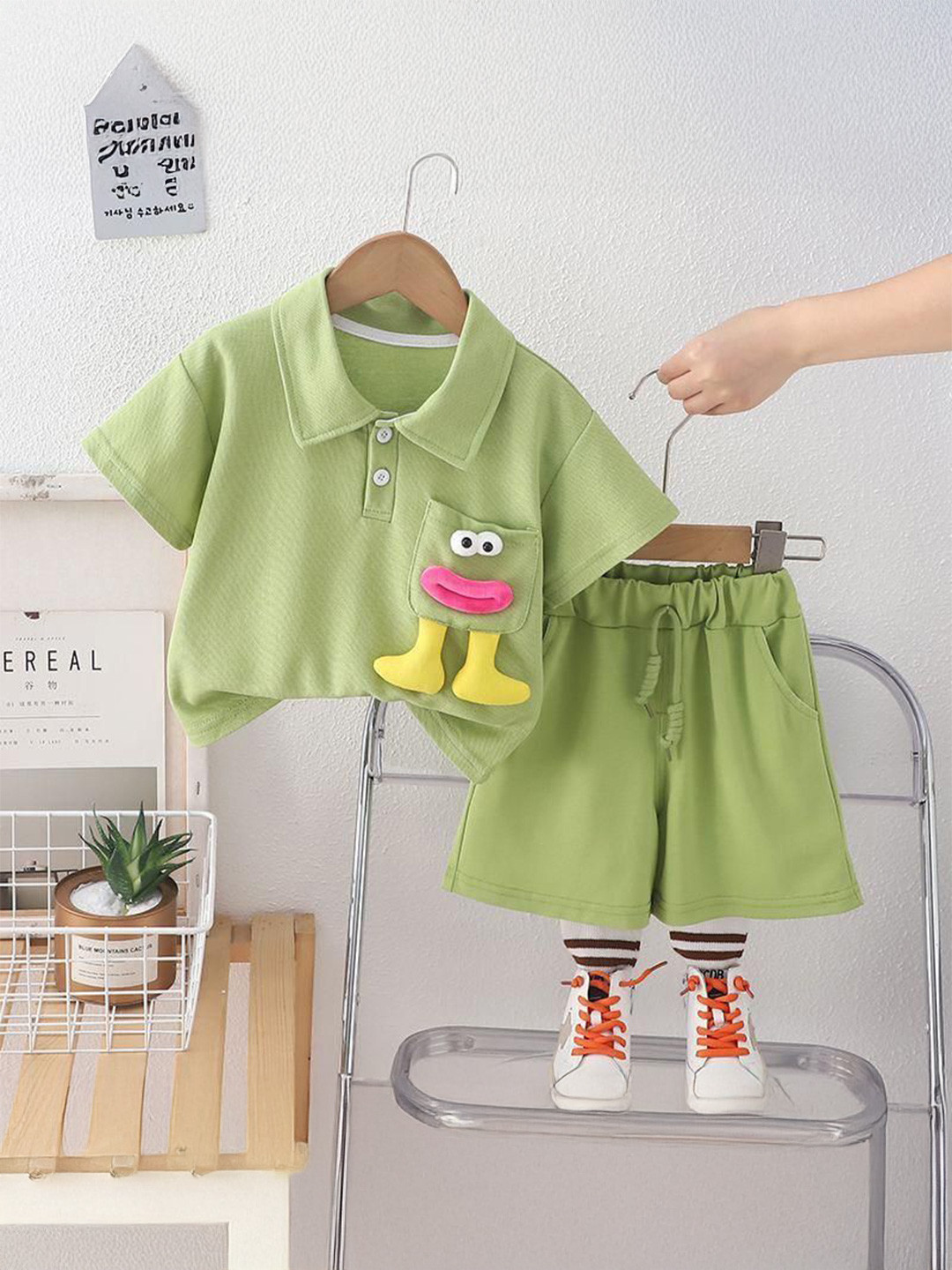 POP STREET KIDS Girls Polo Collar T-shirt With Shorts