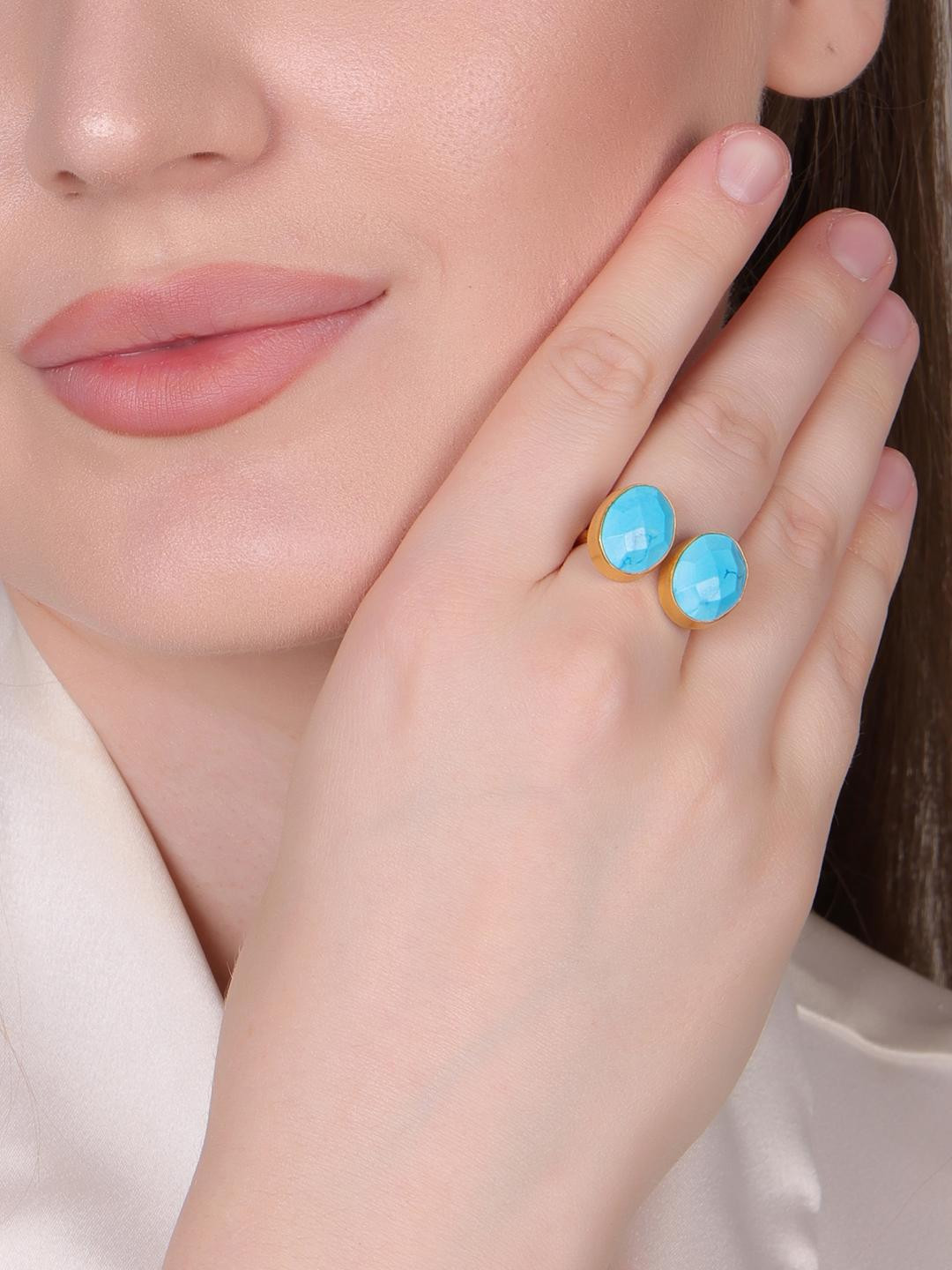 Dua Gold Plated Turquoise Finger Ring