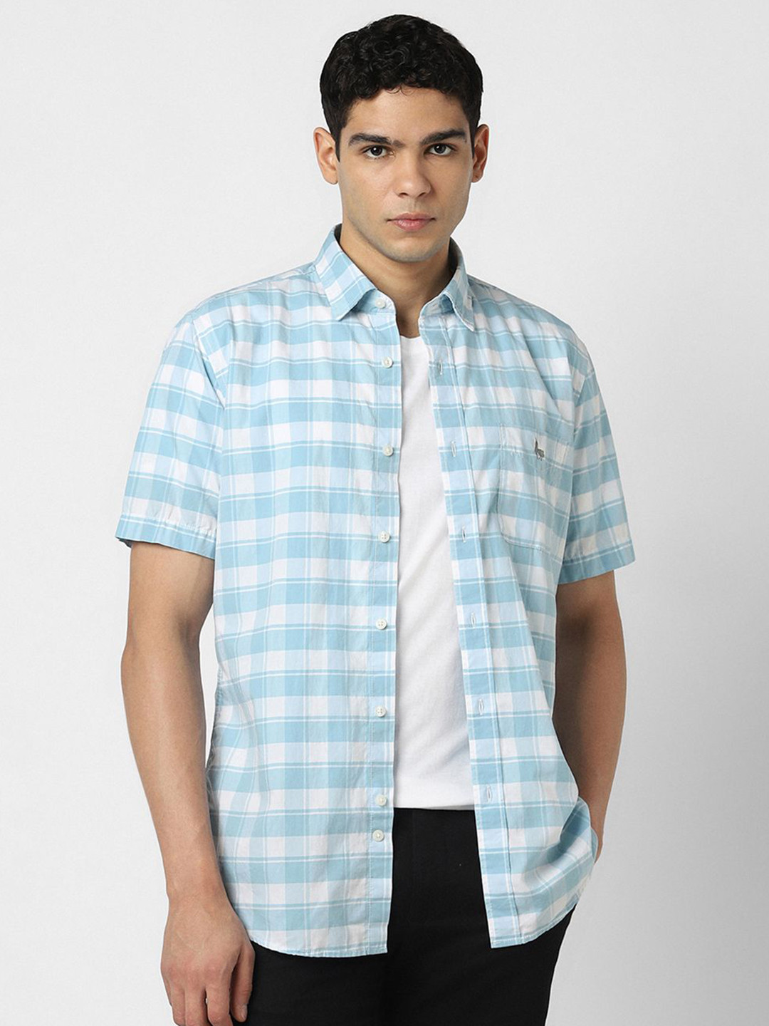 Van Heusen Sport Gingham Checked Spread Collar Cotton Slim Fit Shirt